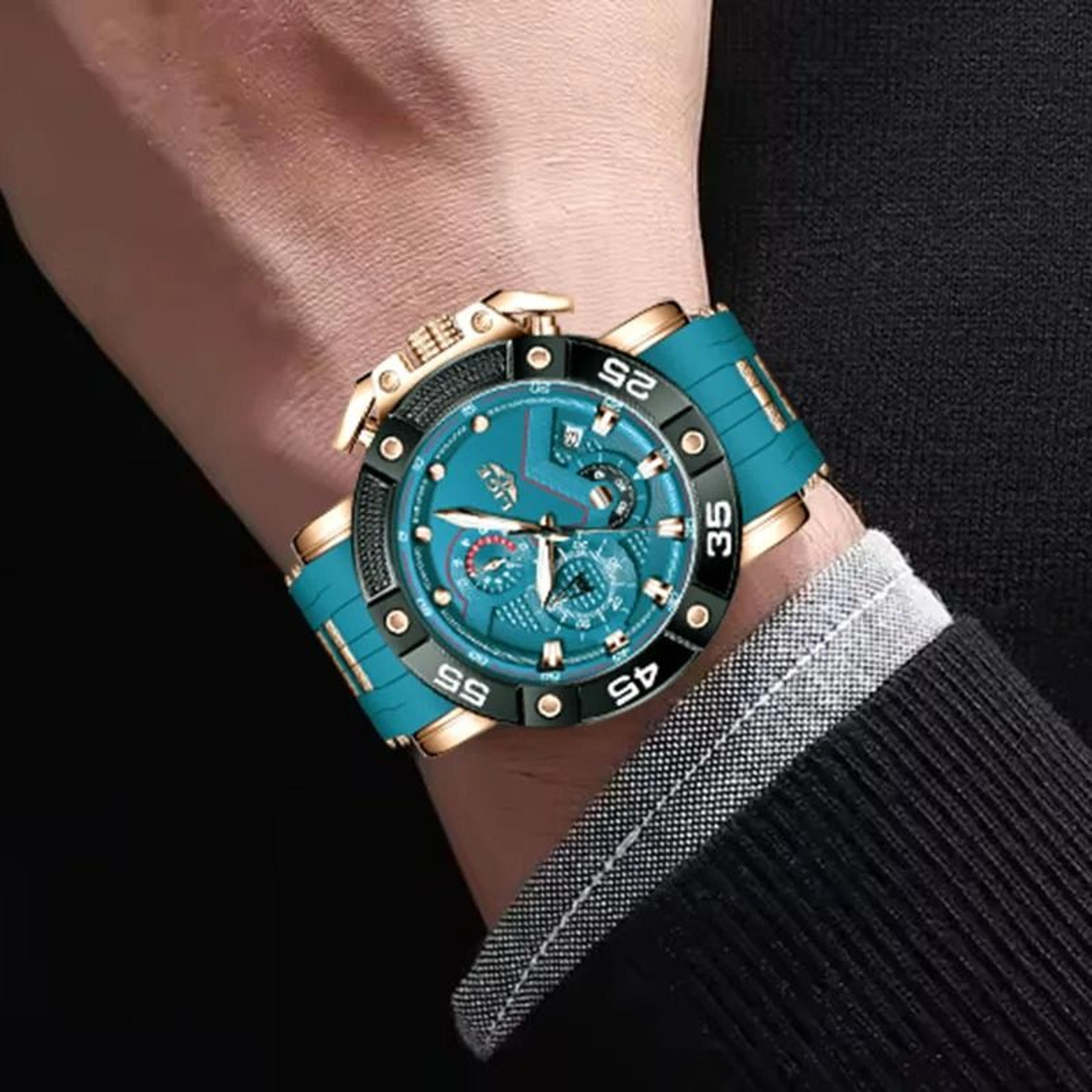 mens large dial military sports quartz watch with silicone strap