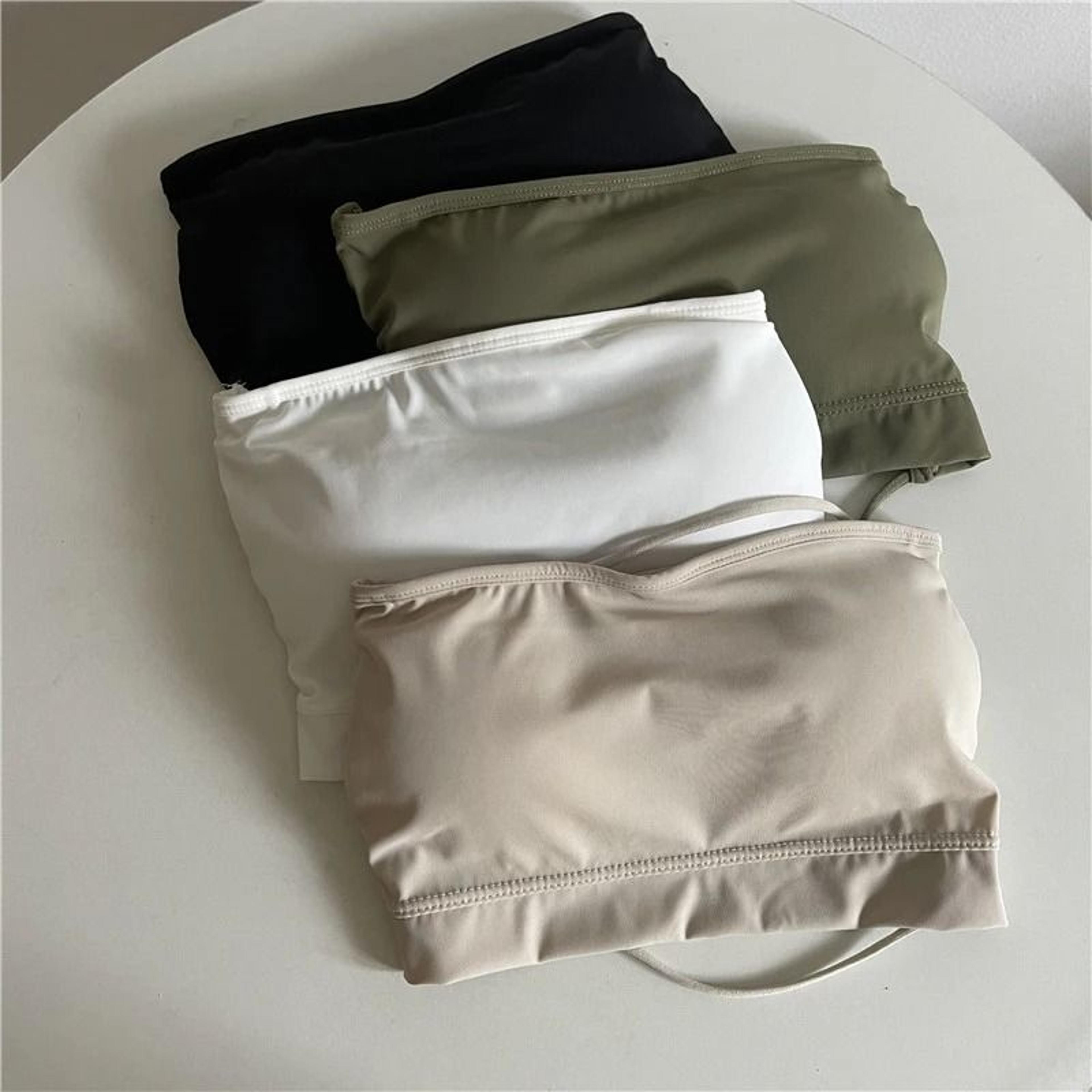 womens ice silk strapless bra seamless padded push up tube top