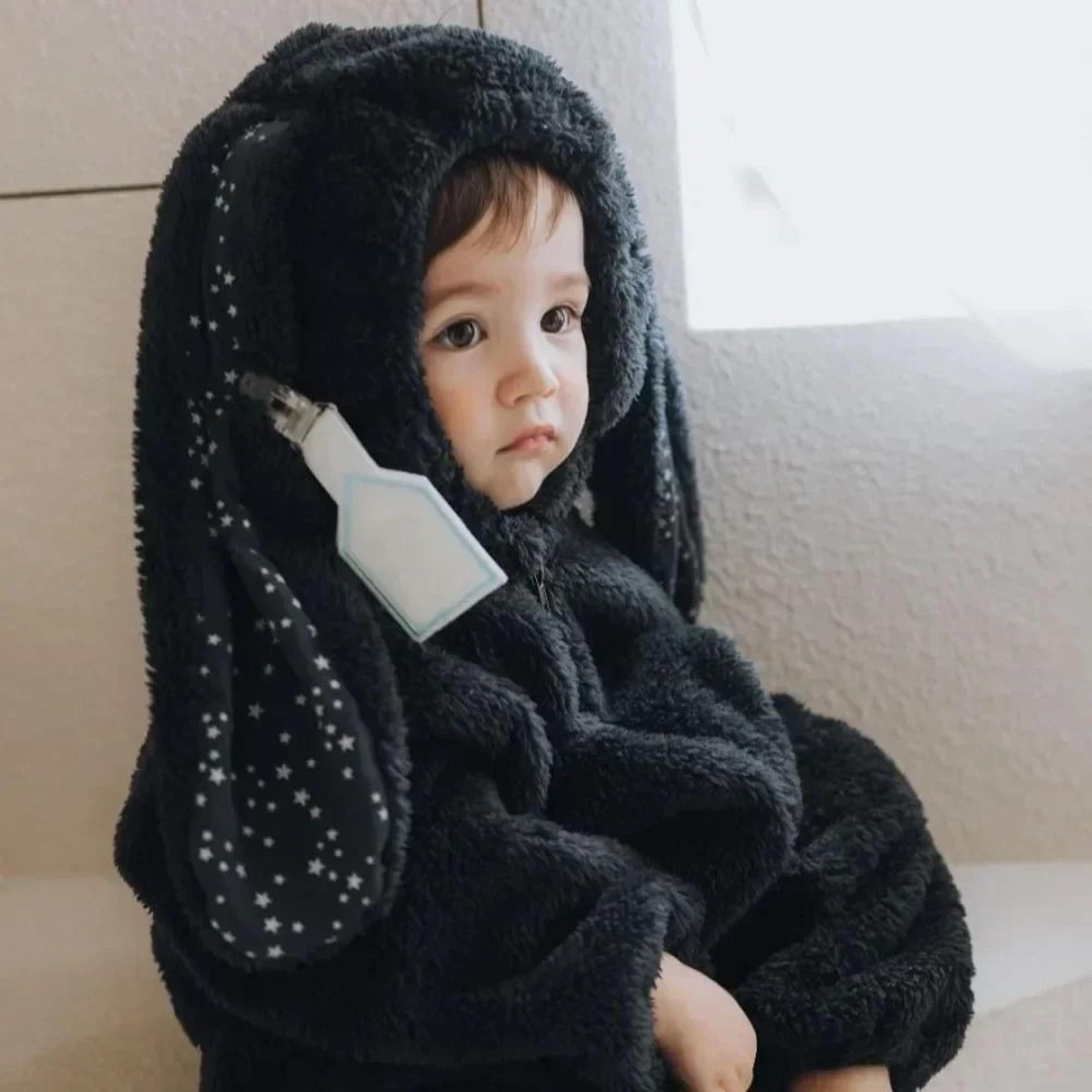 baby hooded rabbit romper warm zipper jumpsuit for boys and girls