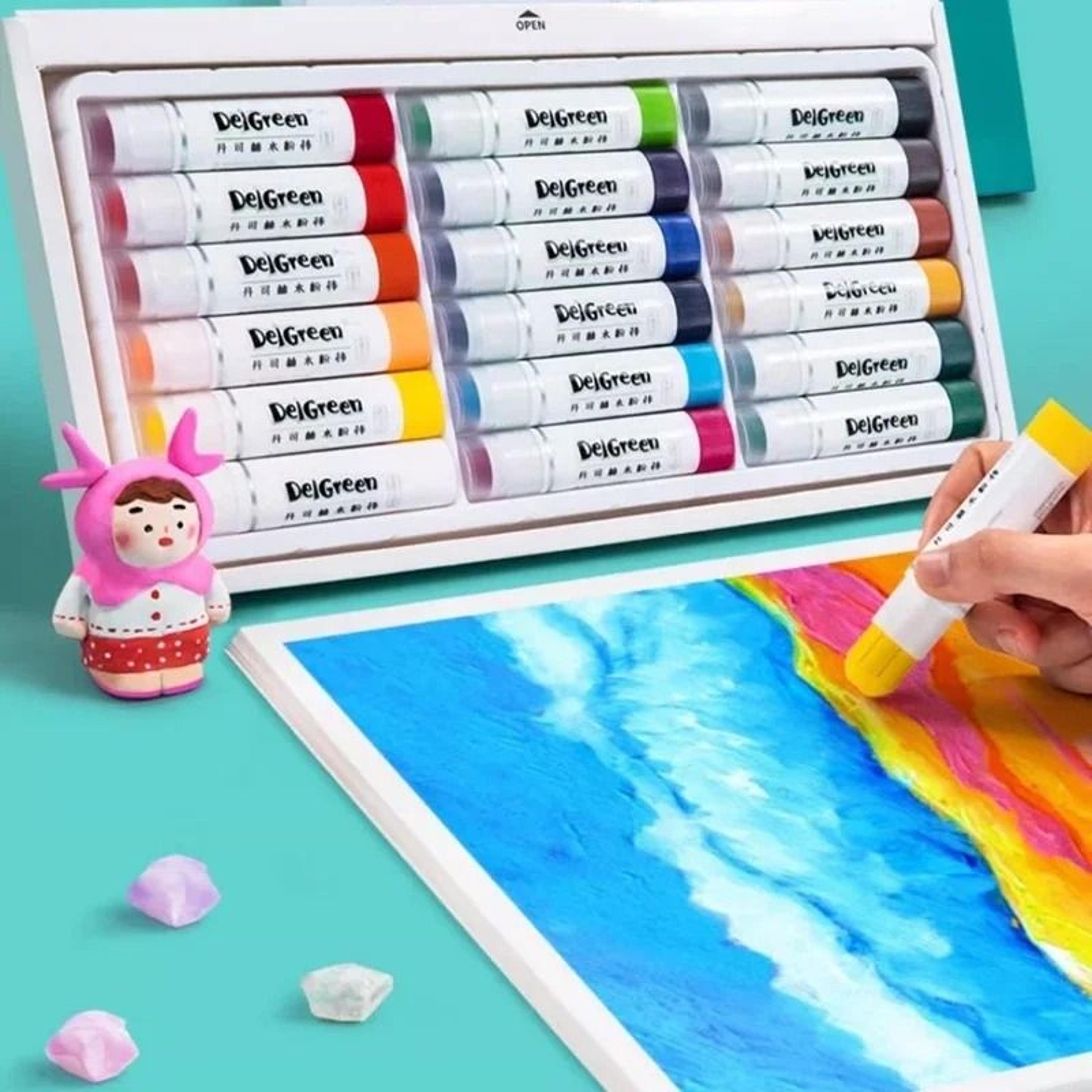6 to 24 color solid gouache paint sticks washable twist up art crayons