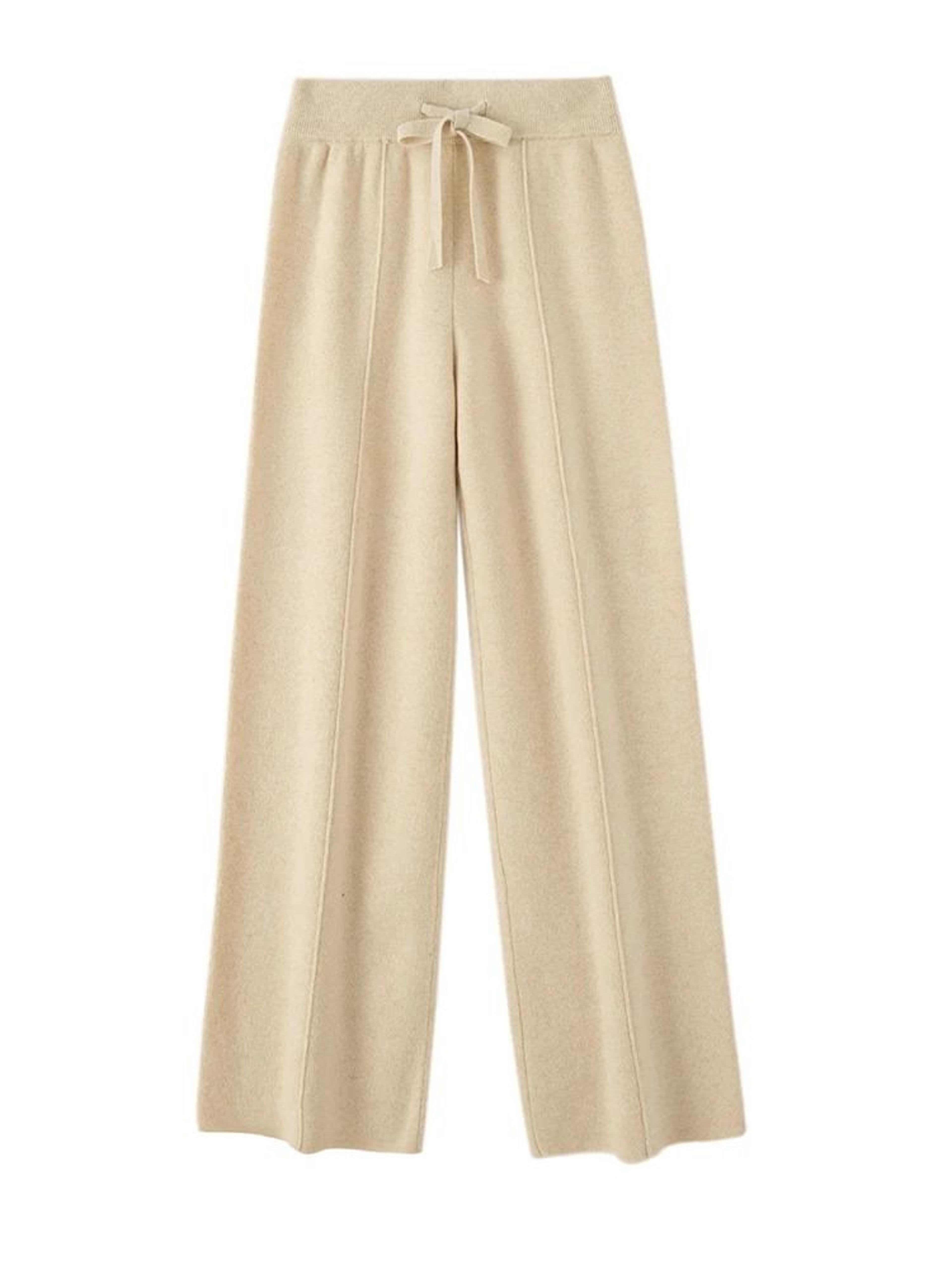 womens merino wool wide leg pants drawstring elastic waist knit trousers