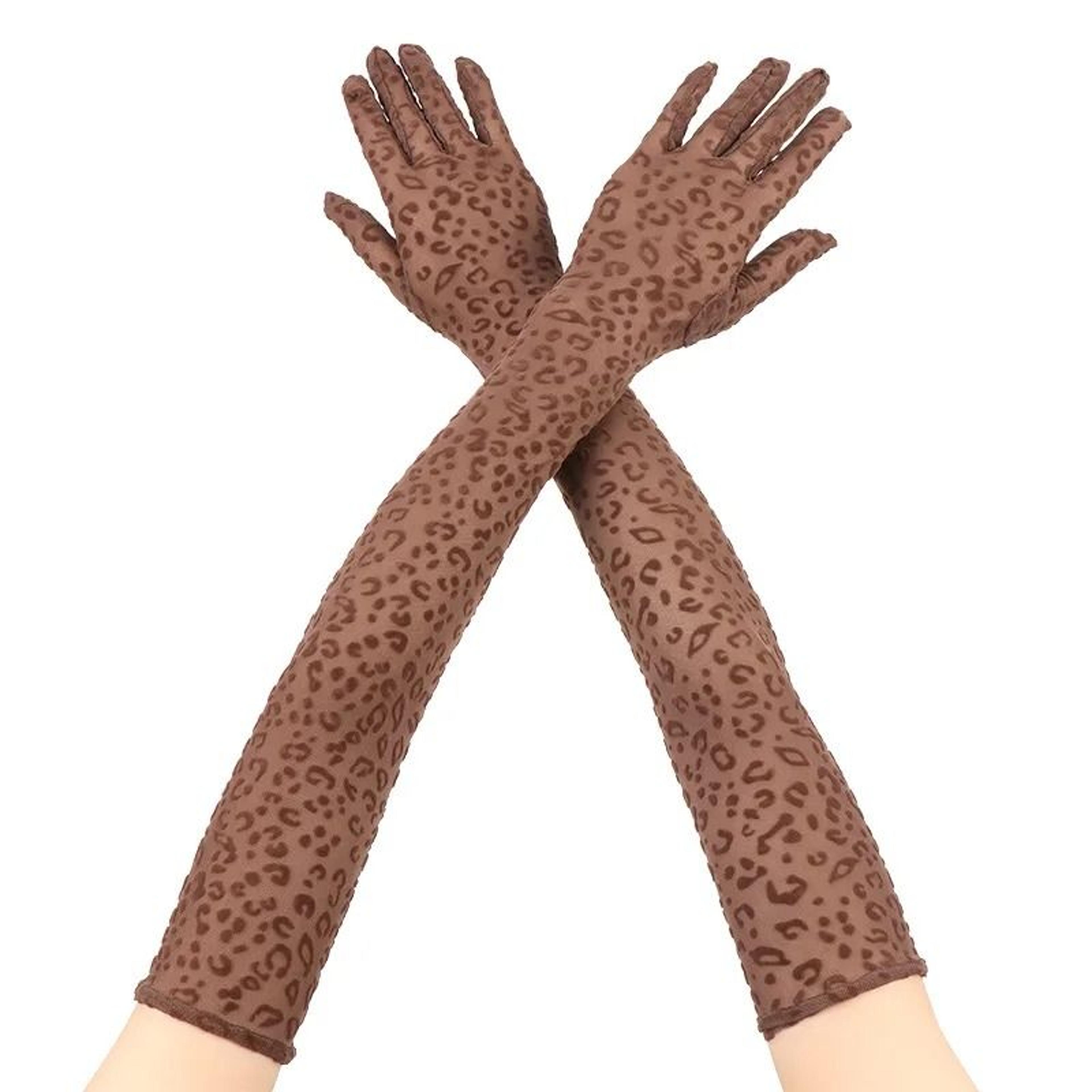 womens leopard print opera gloves 55cm long mesh cosplay stage gloves