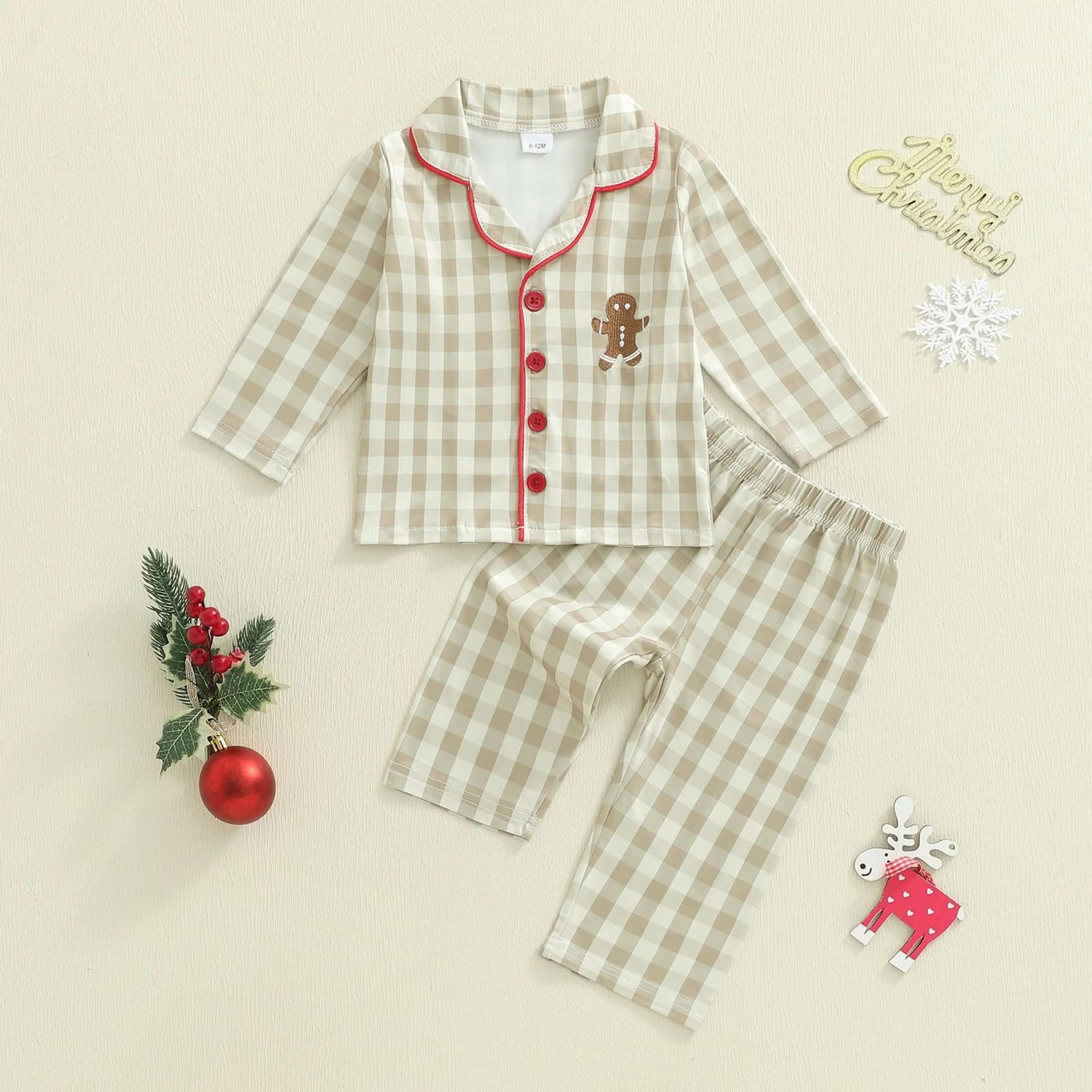 baby christmas plaid pajama set gingerbread embroidery 2 piece sleepwear