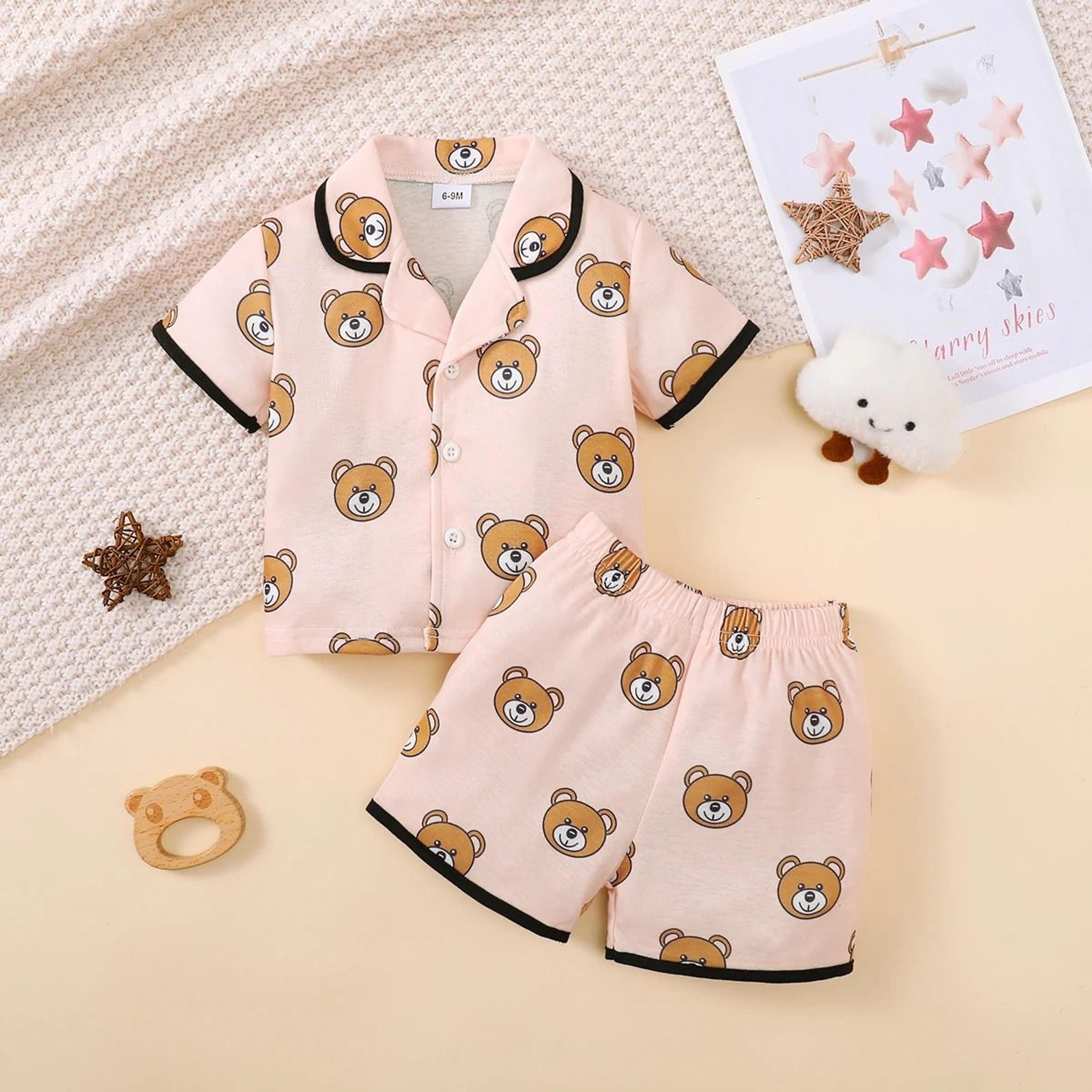 2 pc baby cartoon pajama set short sleeve top and shorts summer sleepwear