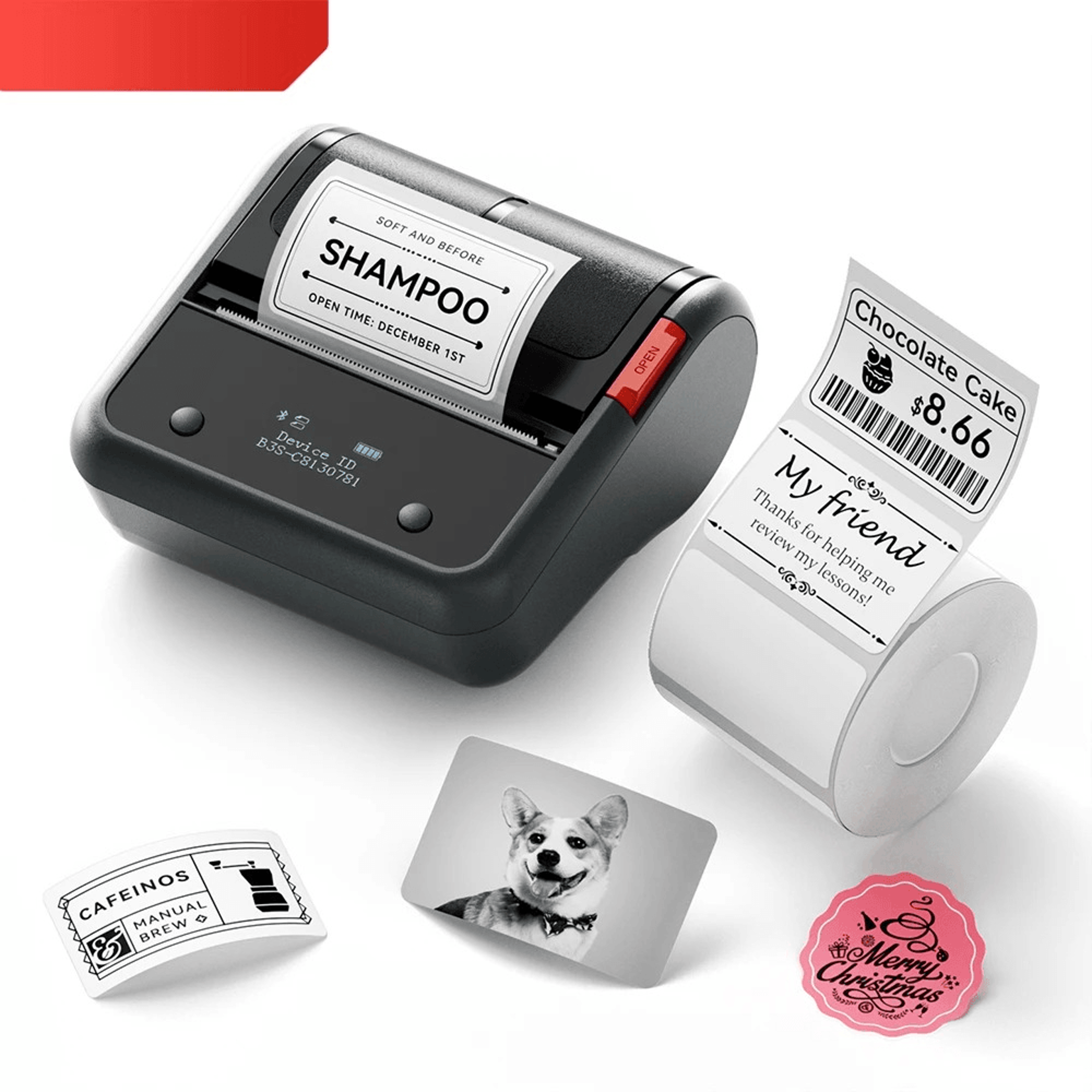 b3s wireless bluetooth label printer – 3 inch inkless barcode sticker maker