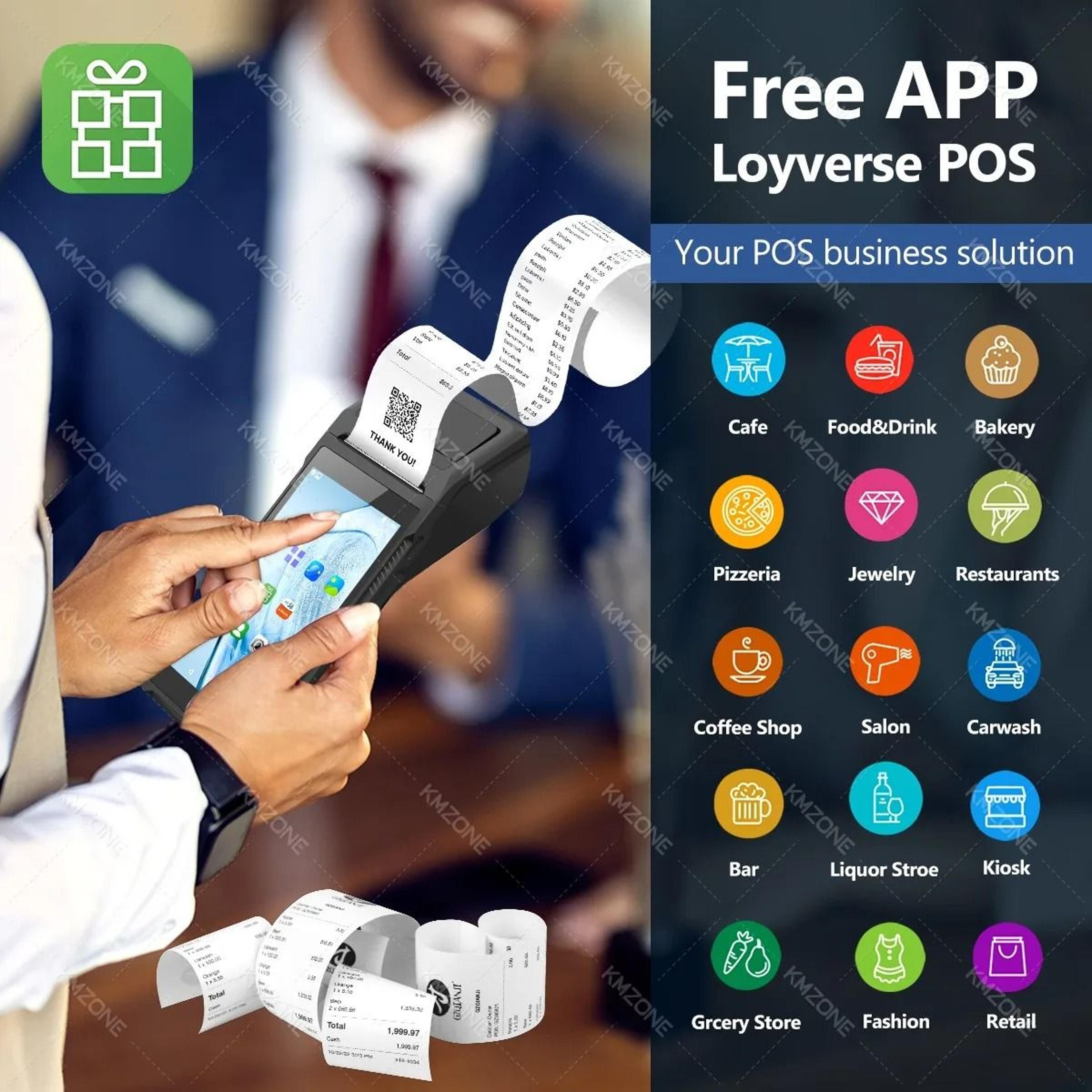 handheld android pos terminal with barcode scanner and receipt printer