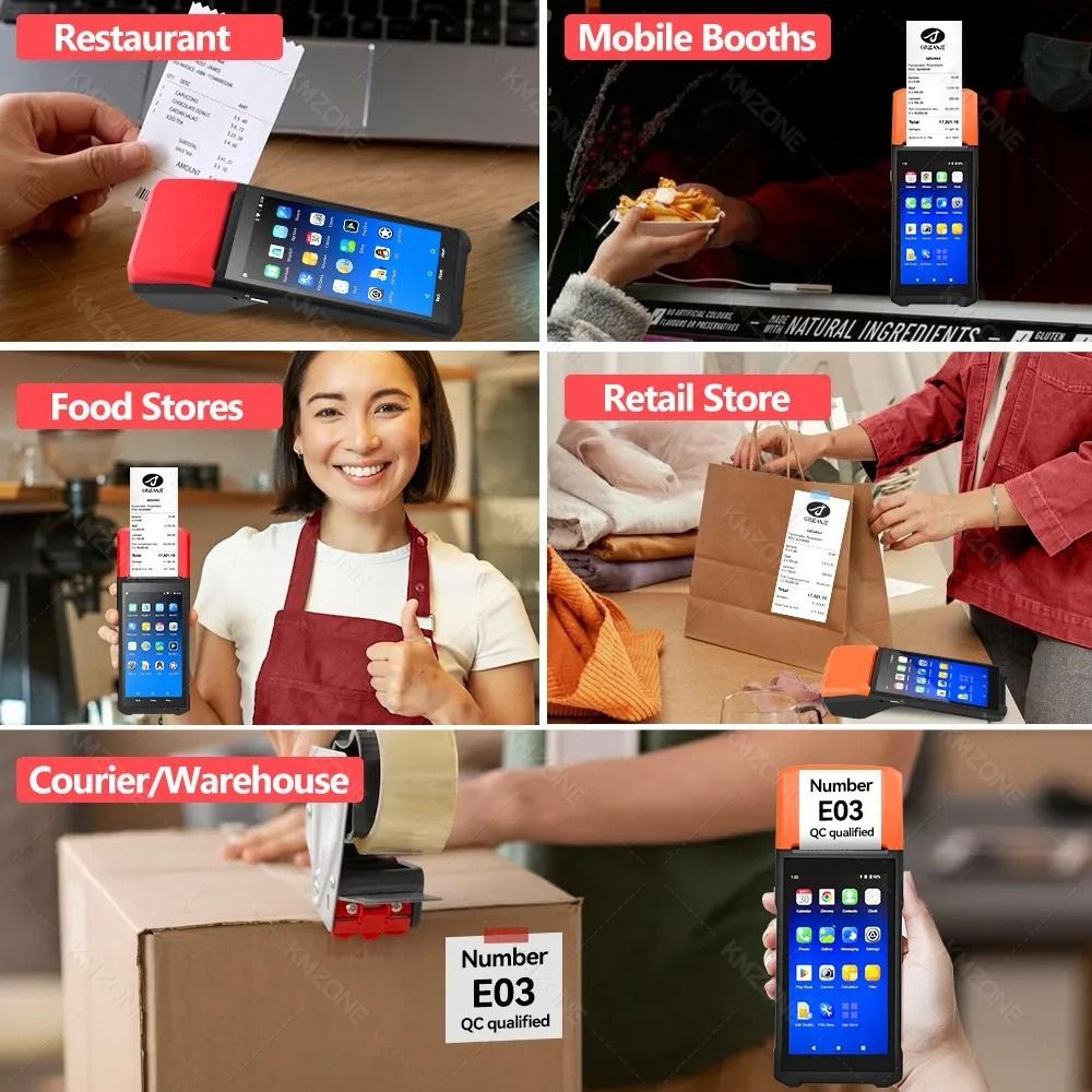 Handheld Android POS Terminal With 58mm Thermal Receipt Printer And US Plug 7