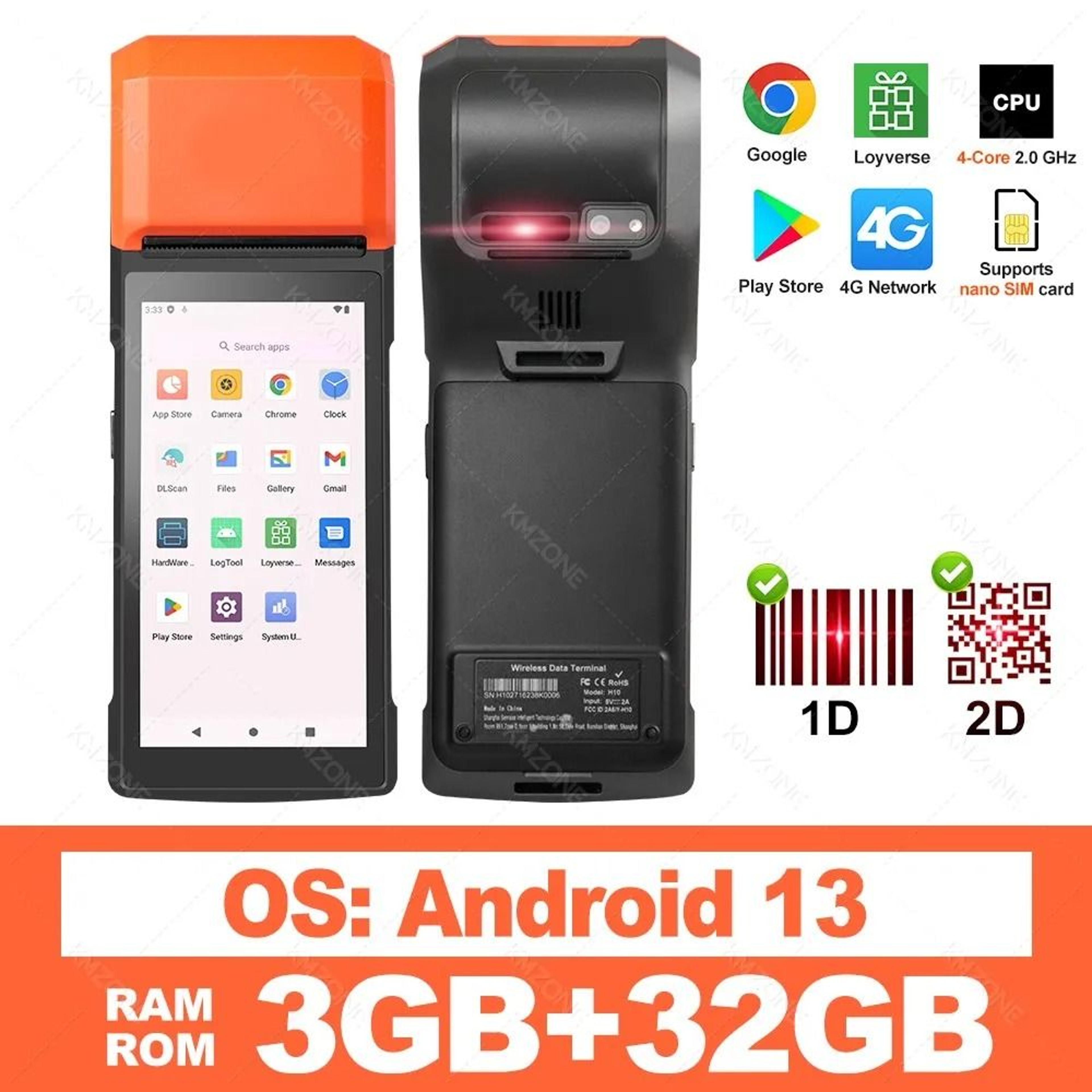 Handheld Android POS Terminal With 58mm Thermal Receipt Printer And US Plug 4