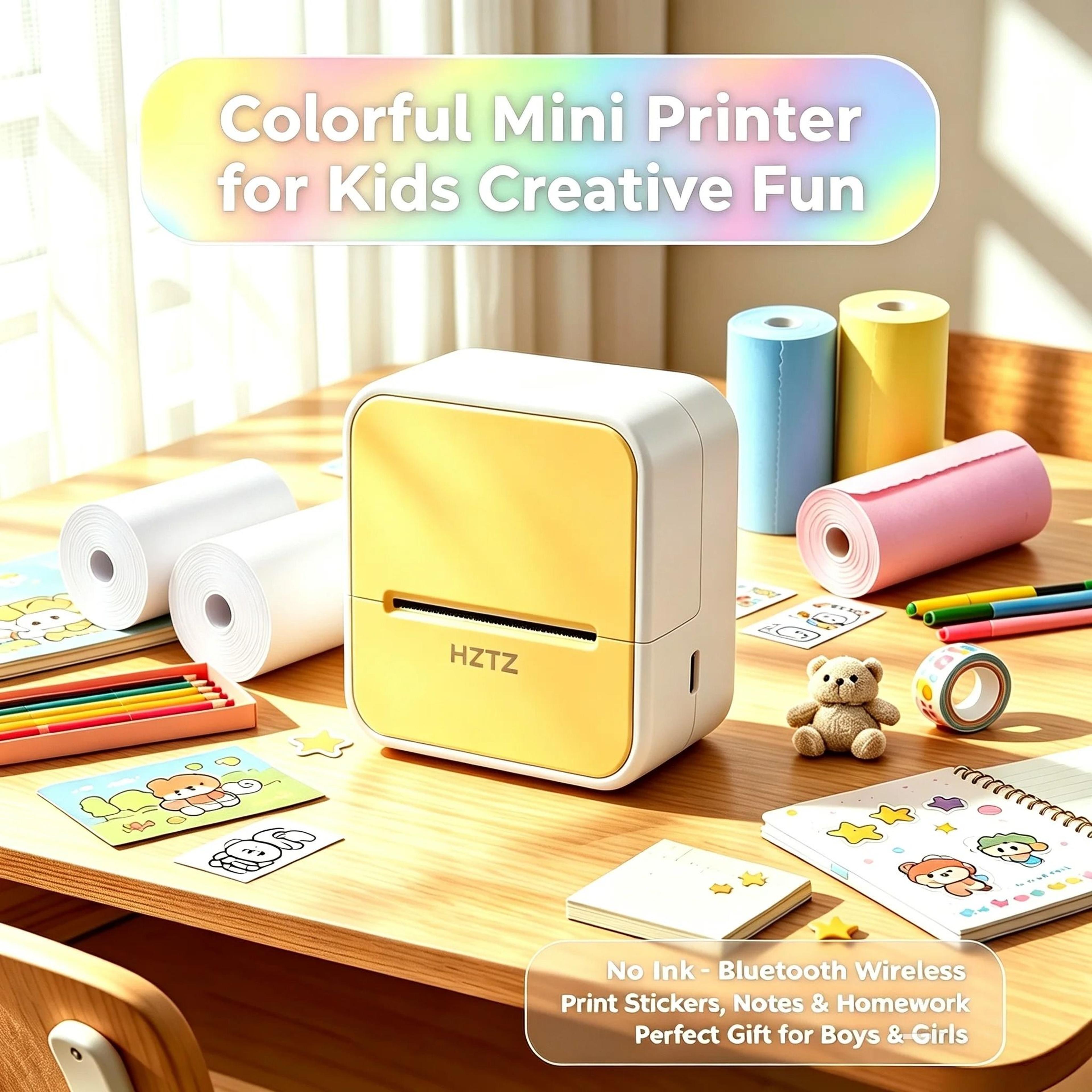 portable wireless mini thermal photo printer with 12 paper rolls