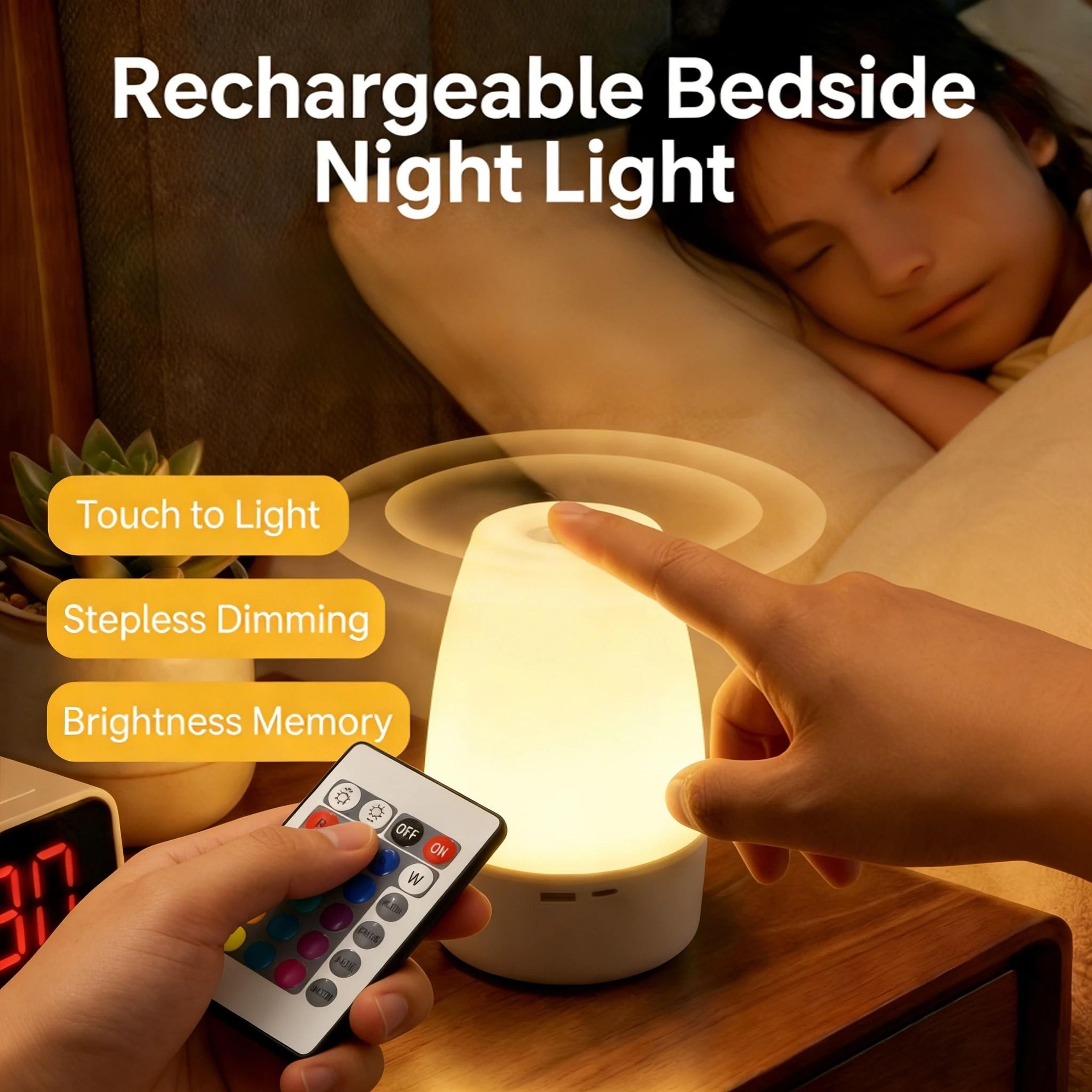 usb rechargeable touch led night light with remote control and 3 color modes