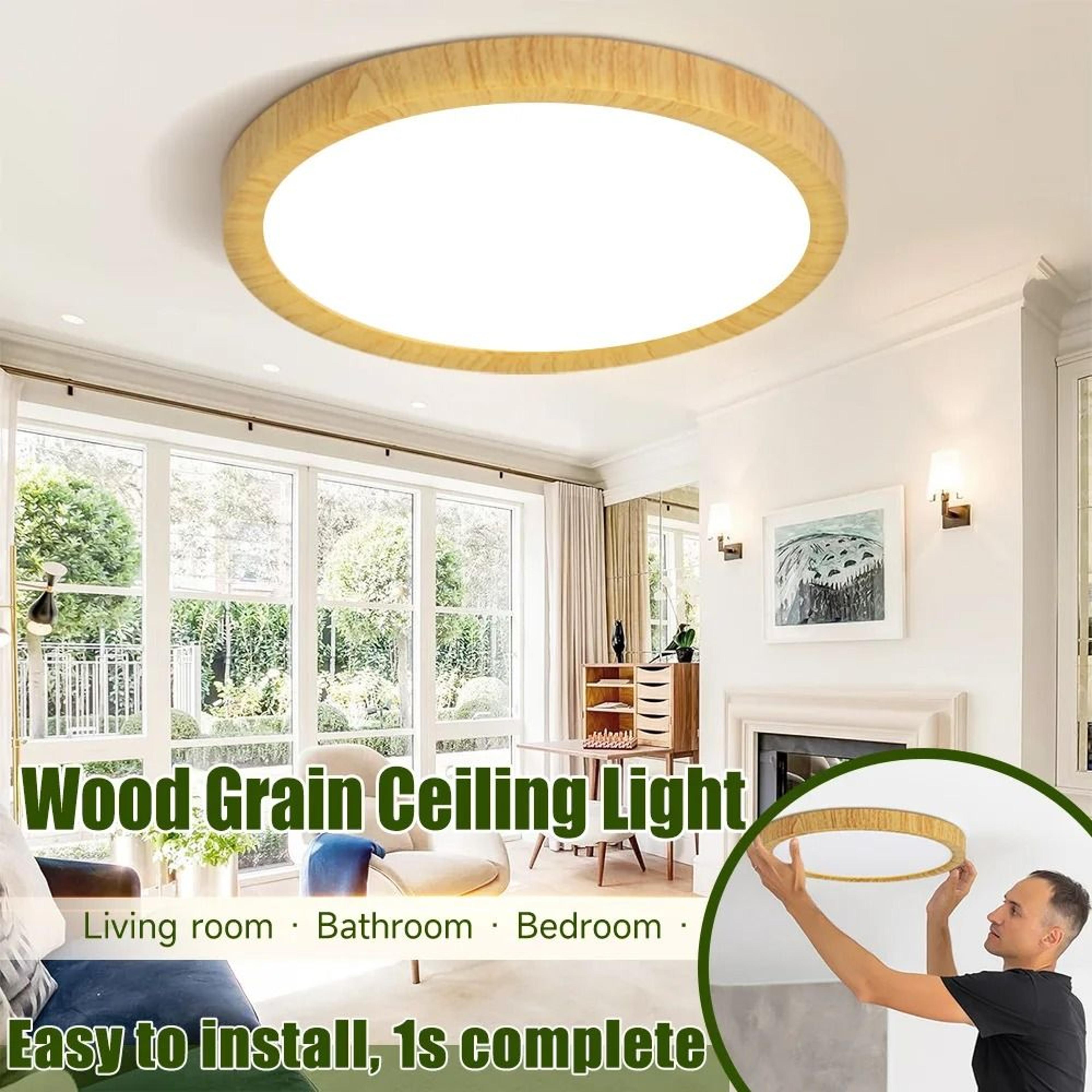 wood grain led ceiling panel light with 3 color modes for modern home lighting