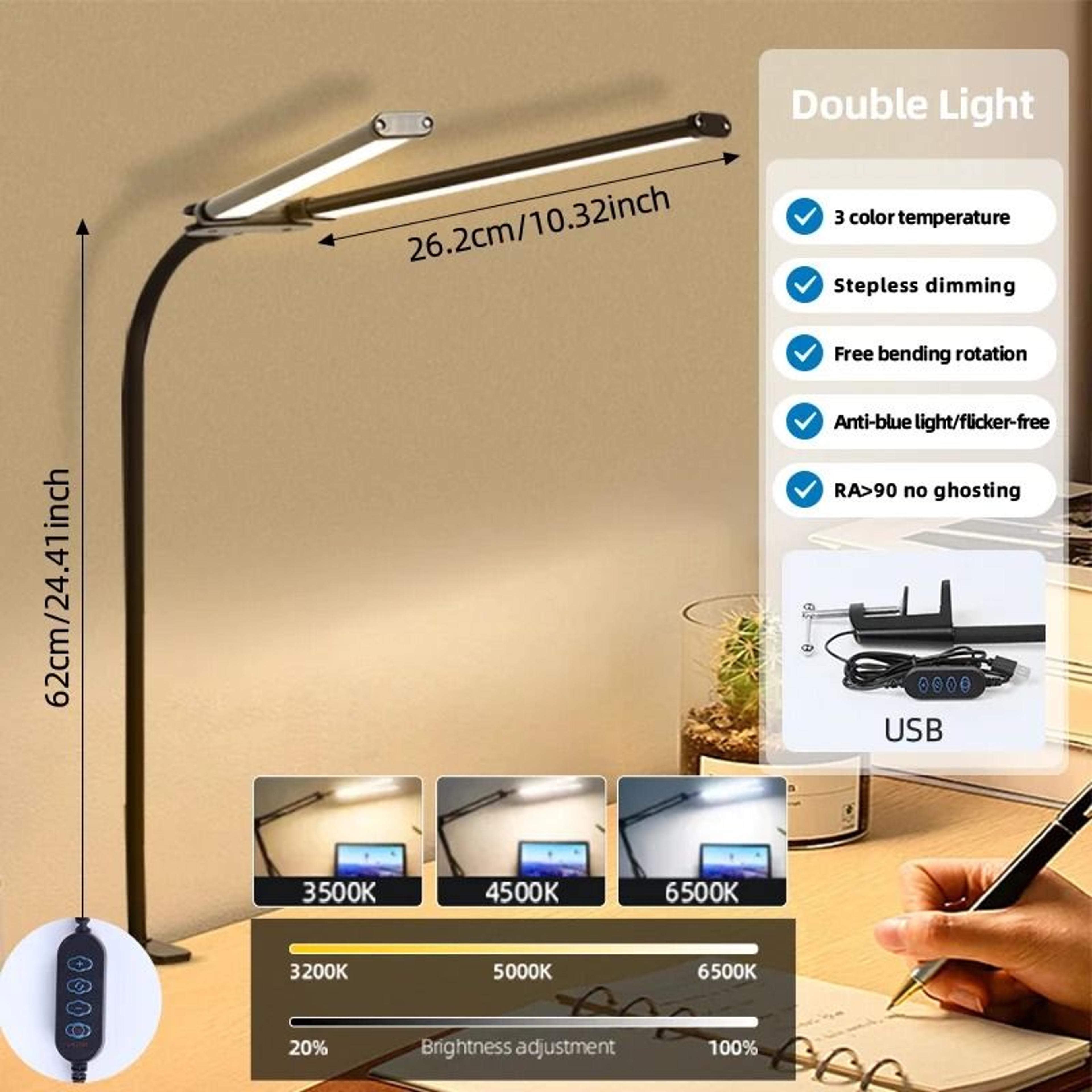24w double head led desk lamp with stepless dimming for office and study