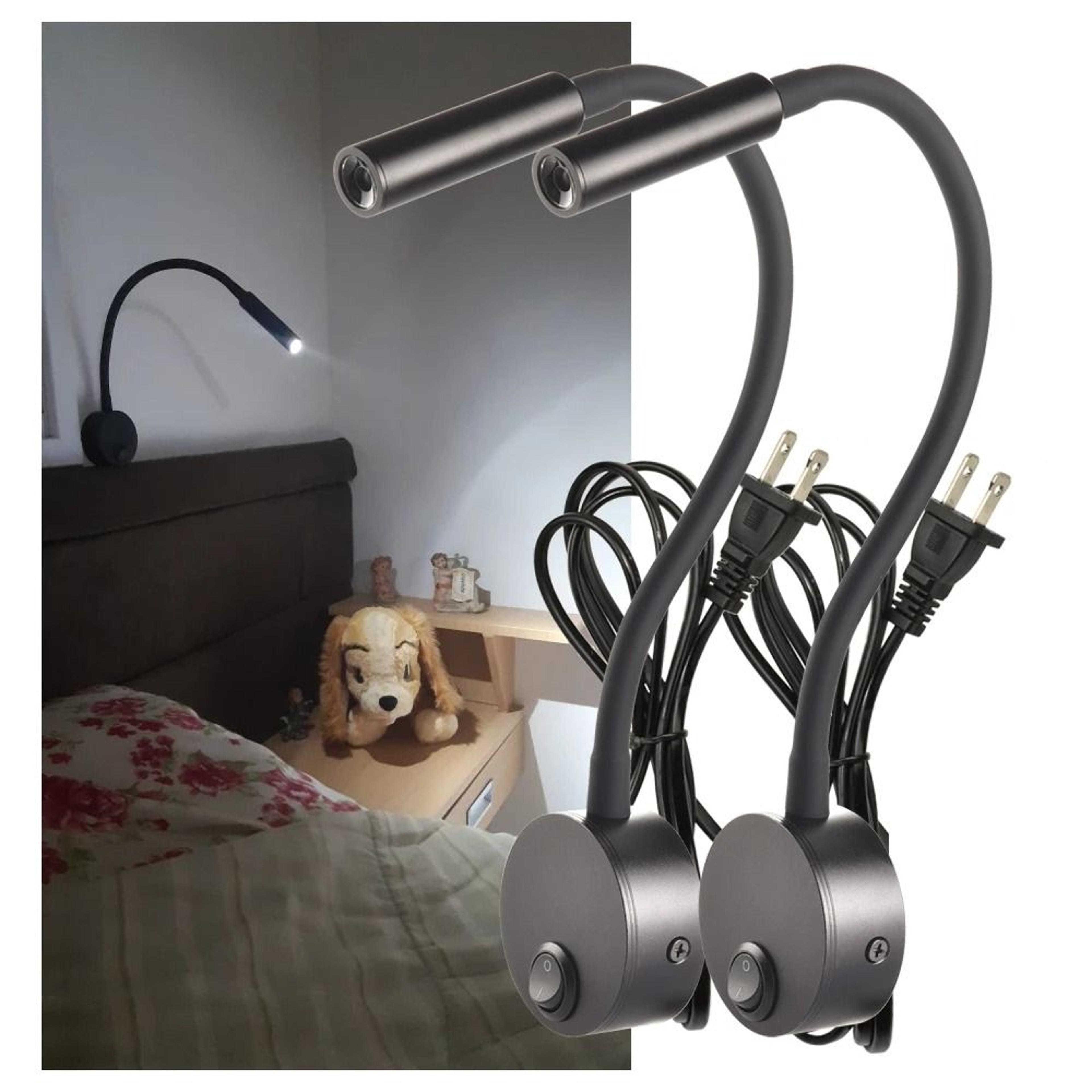 3w led bedside wall reading light with us plug cord