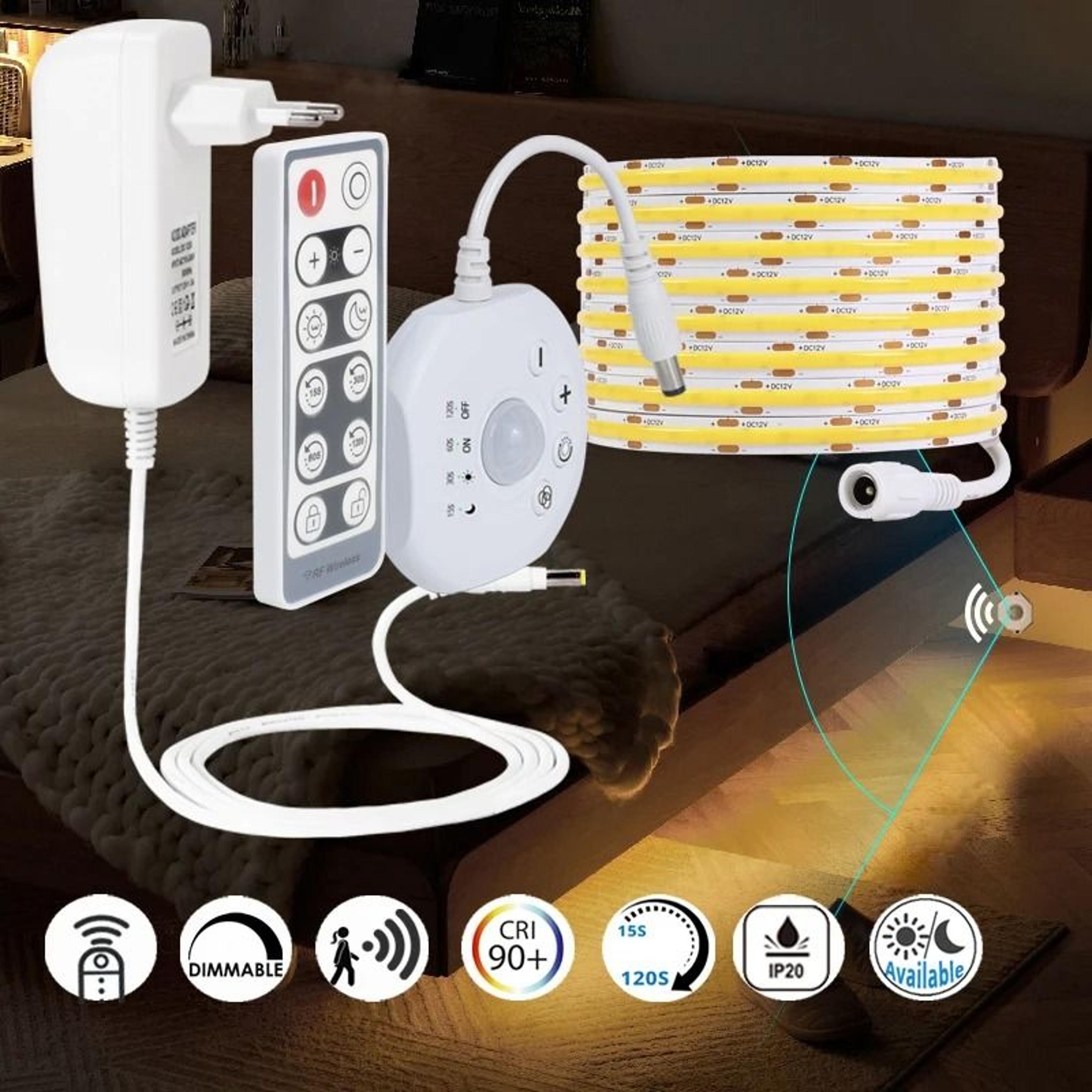 pir motion sensor led strip light kit with remote dimmer