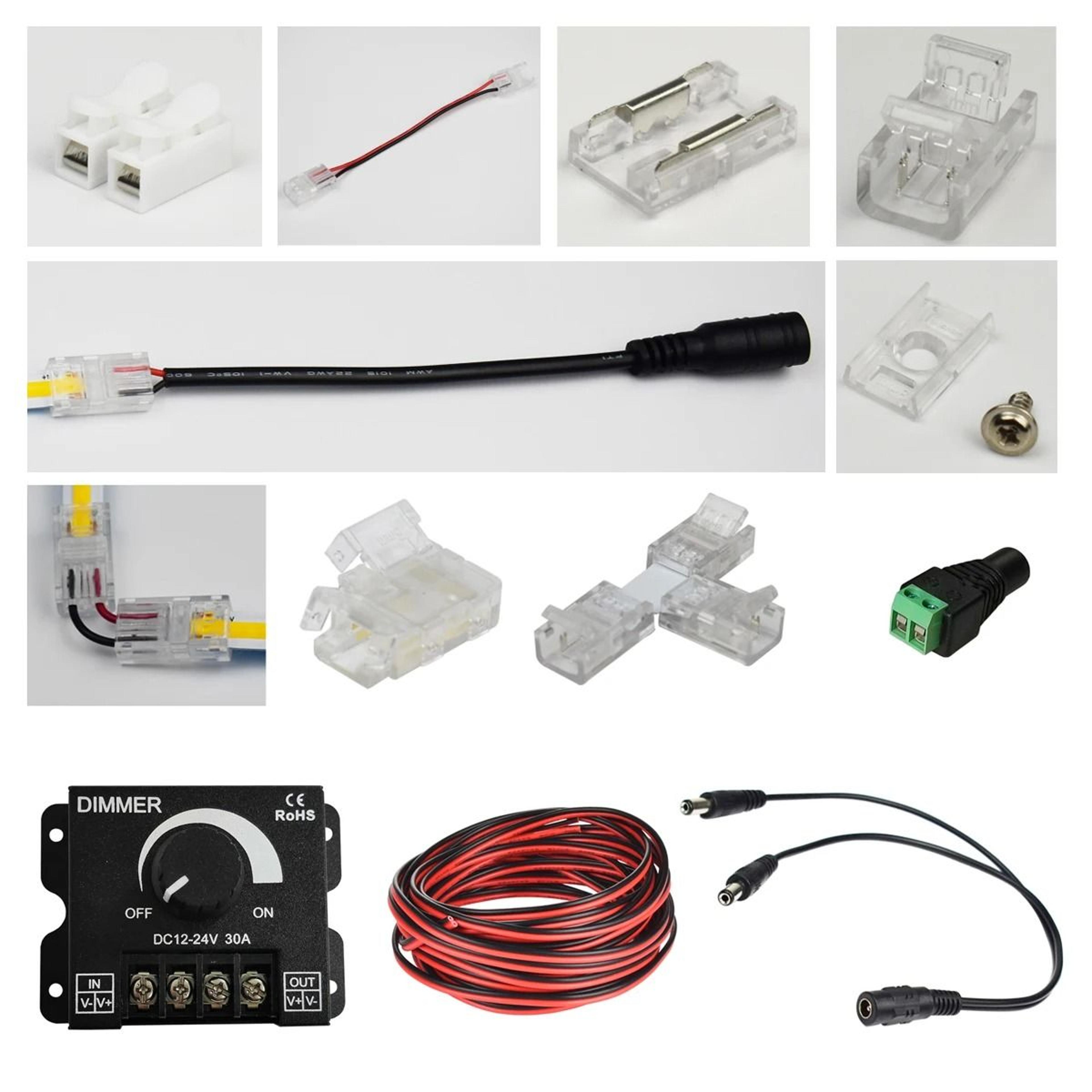8mm cob led strip connectors with corner and t-shaped options