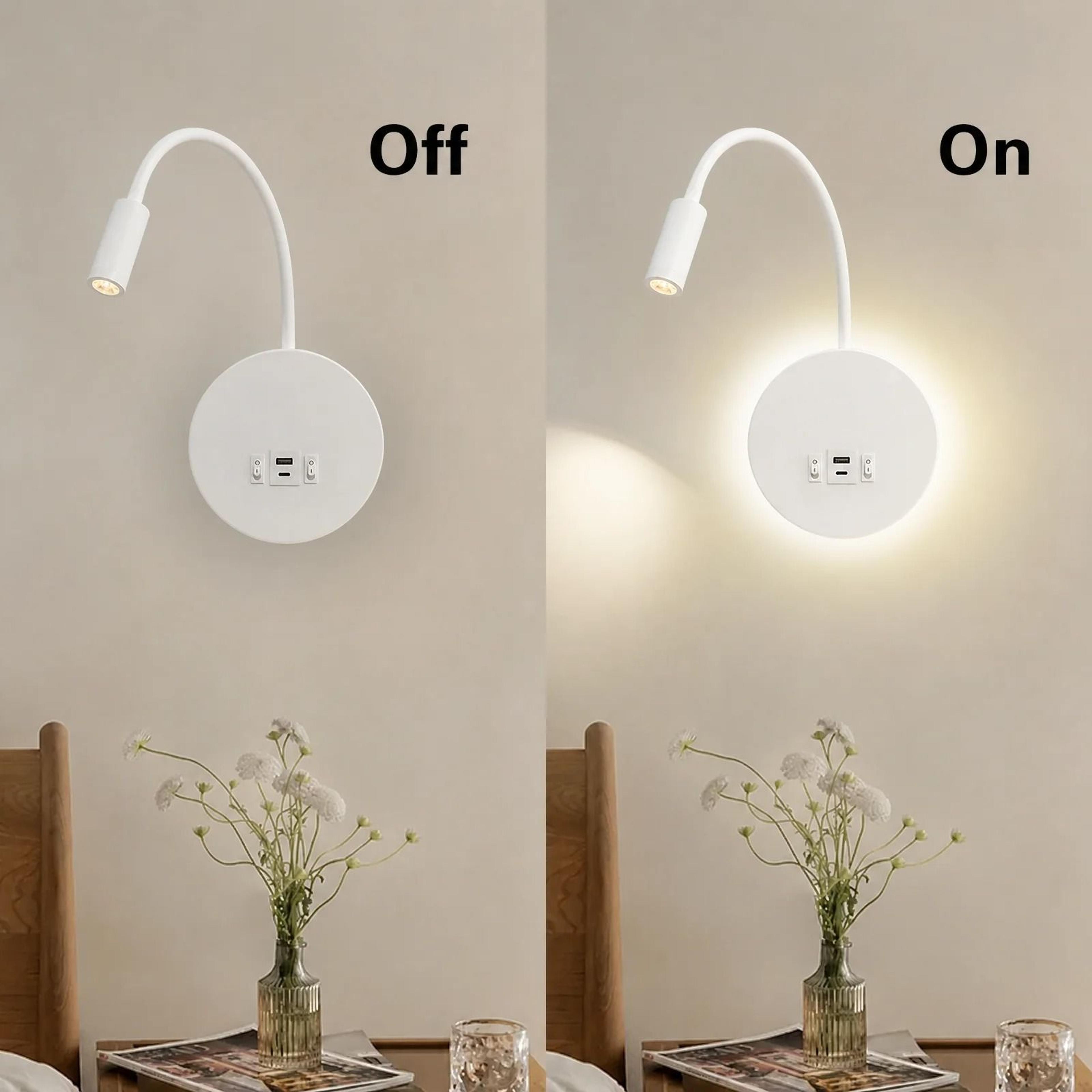 modern led gooseneck bedside reading wall lamp with usb a and usb c charging