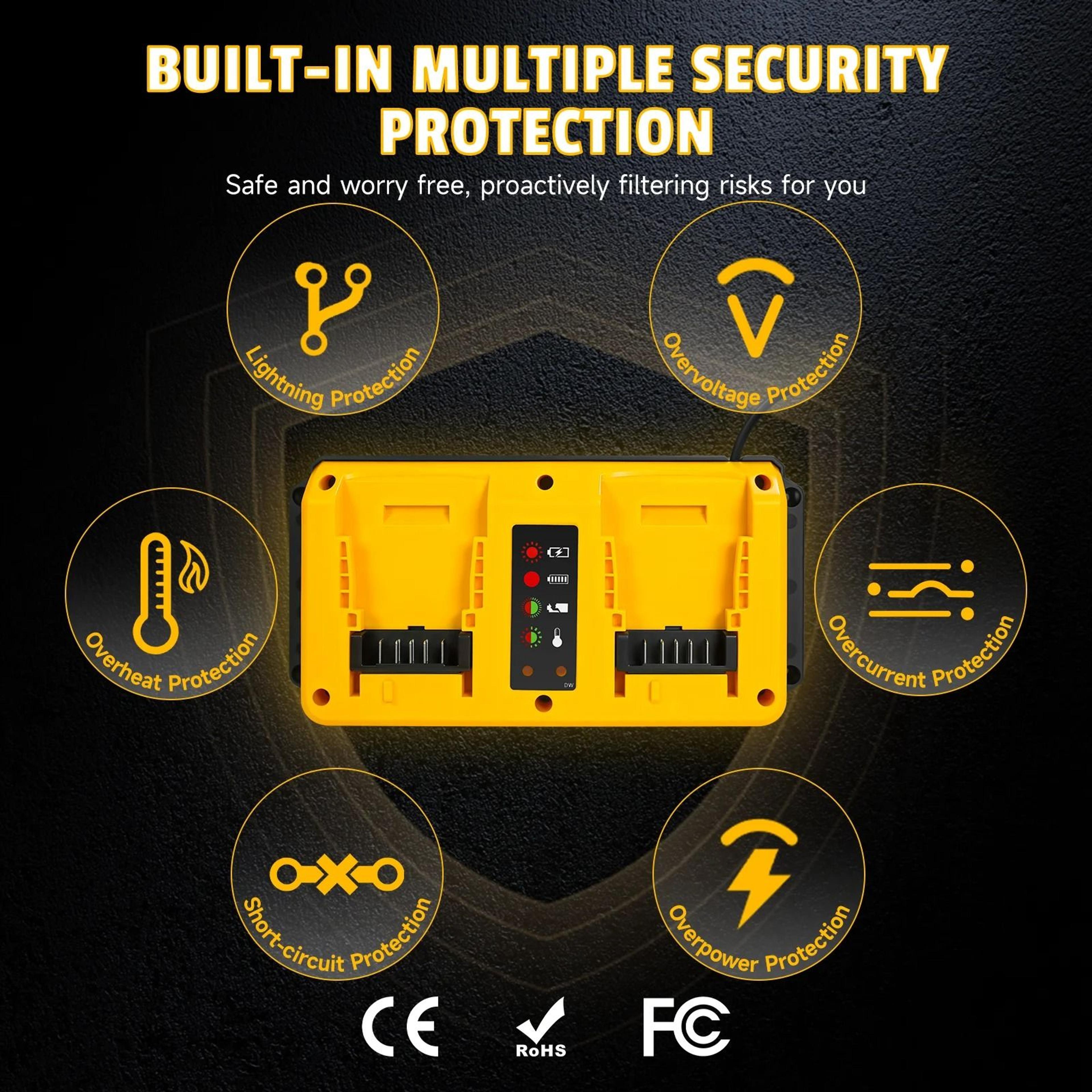 90W Dual Fast Battery Charger Compatible With DeWalt 12V20V LithiumIon Batteries 2