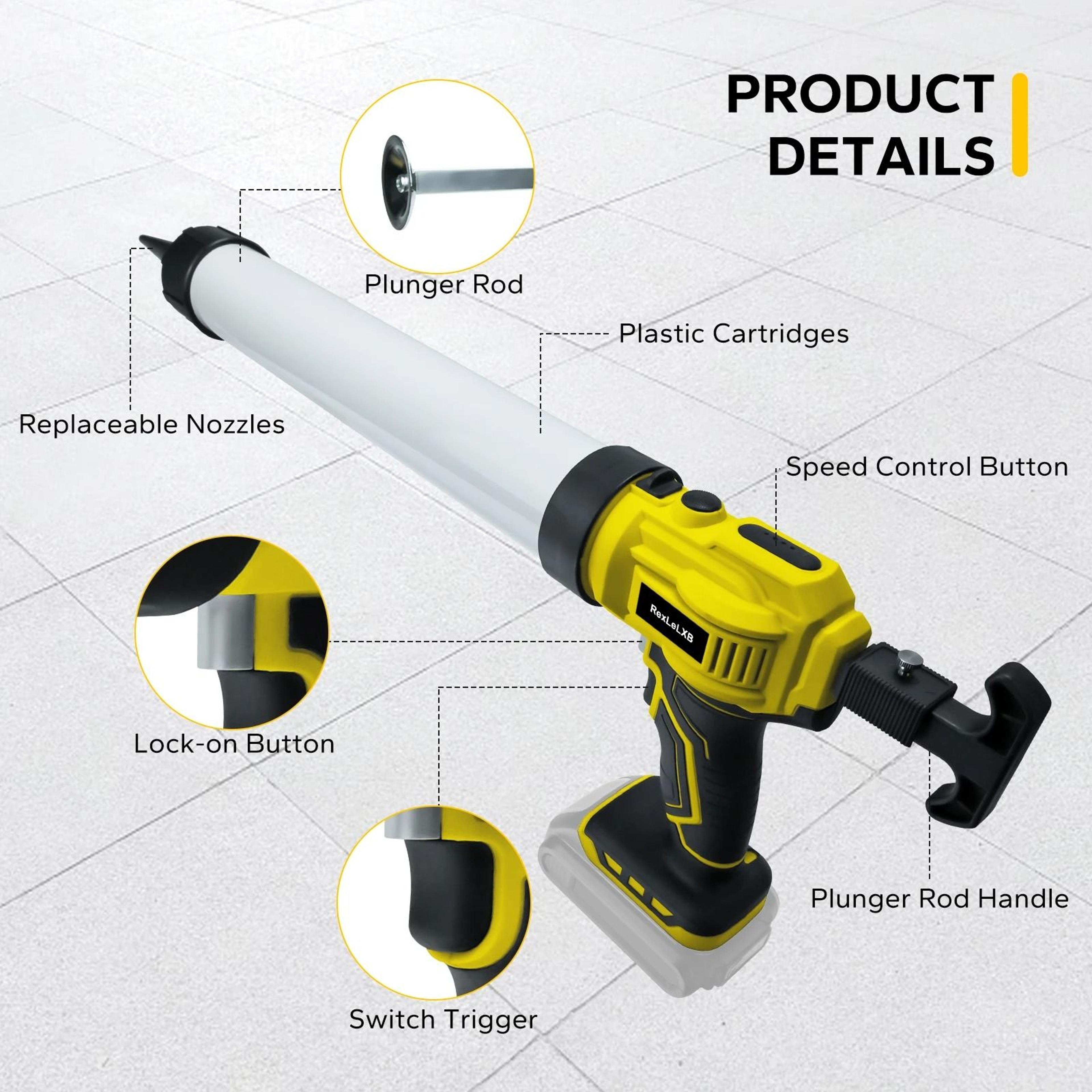 600ml Cordless Electric Sausage Caulking Gun With 4Speed Control For DeWalt 20V Batteries 1