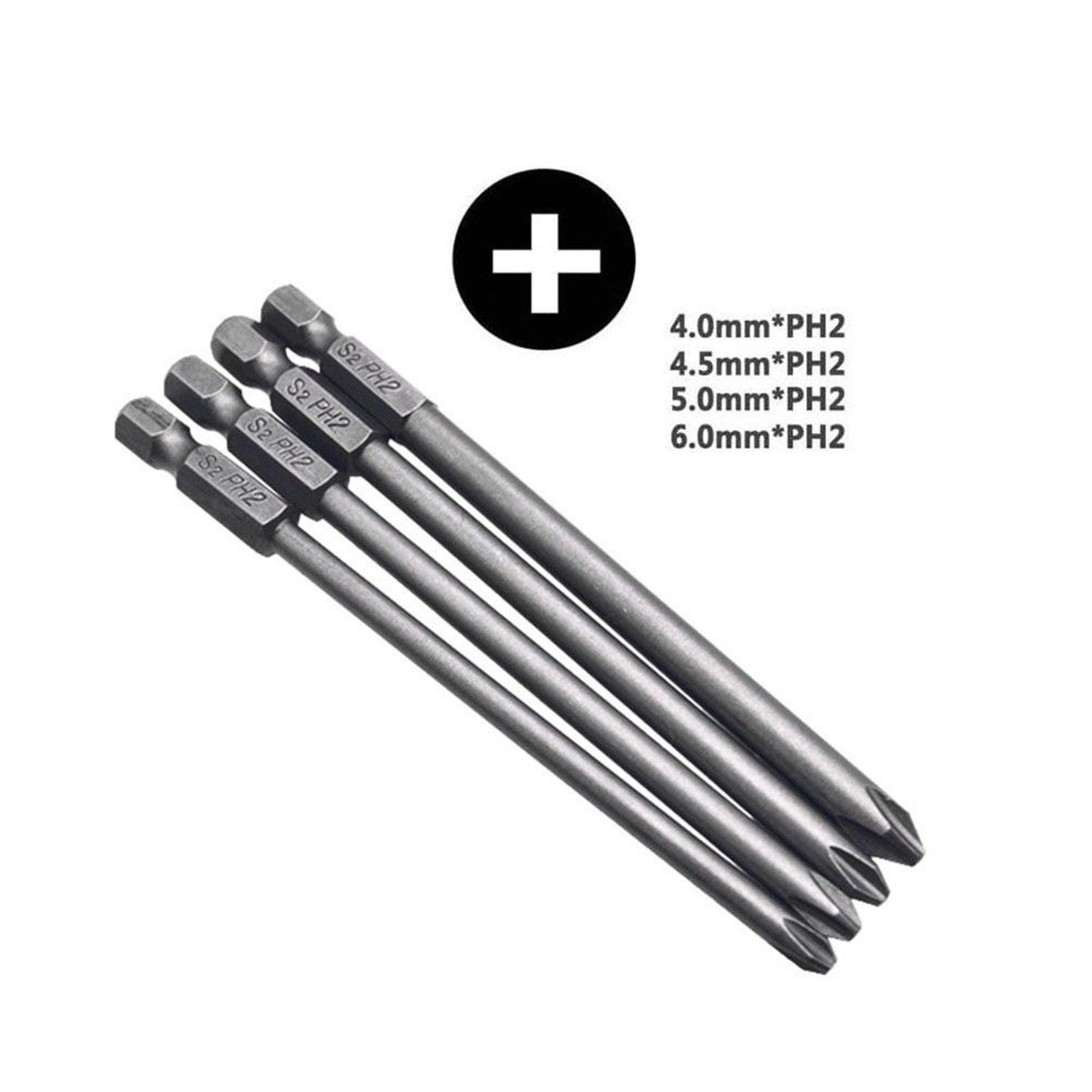 4Piece 100mm Long Screwdriver Bit Set With 14Inch Hex Shank 1