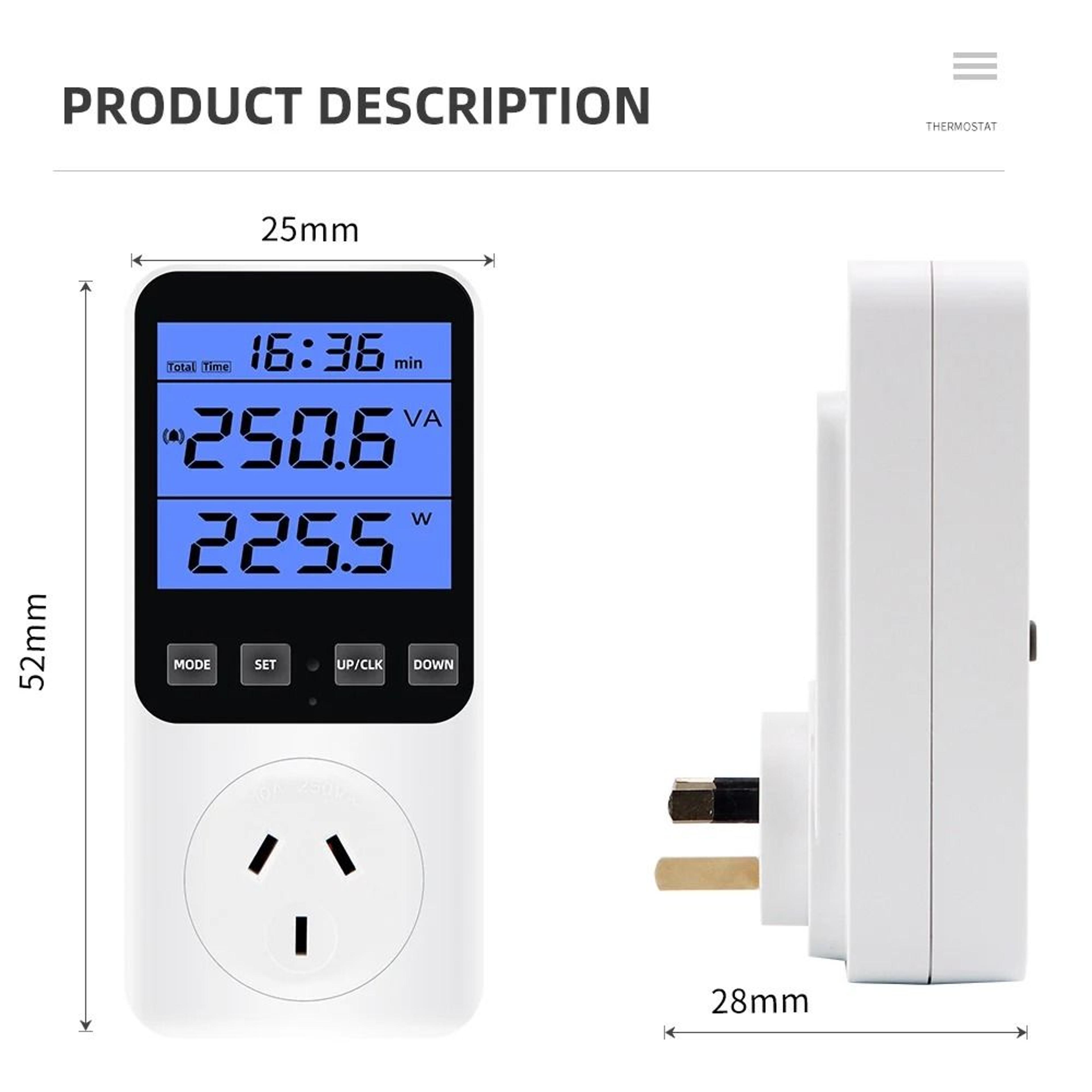 Digital LCD Wattmeter US Plug Power Energy Consumption Monitor 4
