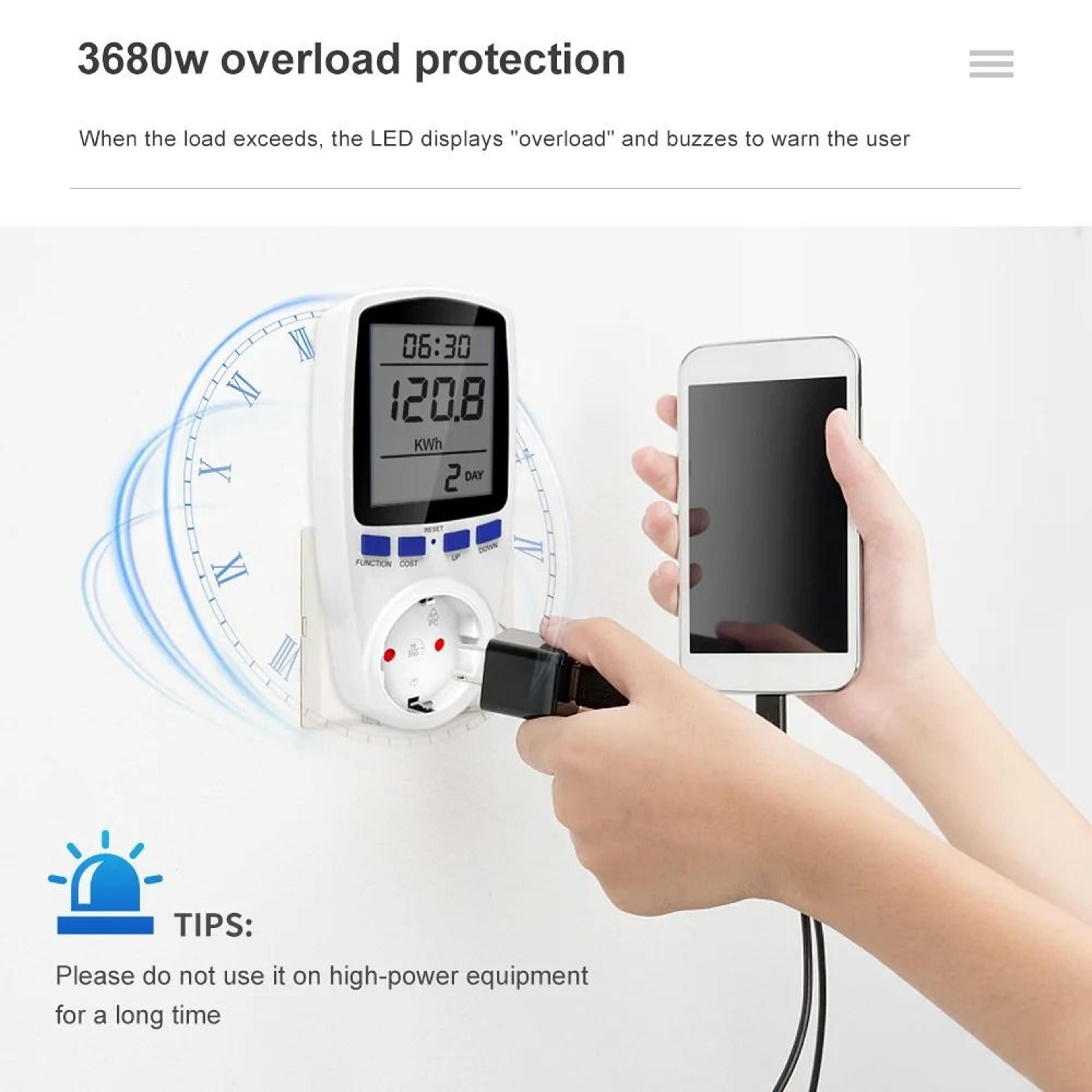 Digital LCD Power Meter Wattmeter AC 220V US Plug Energy Consumption Monitor 3