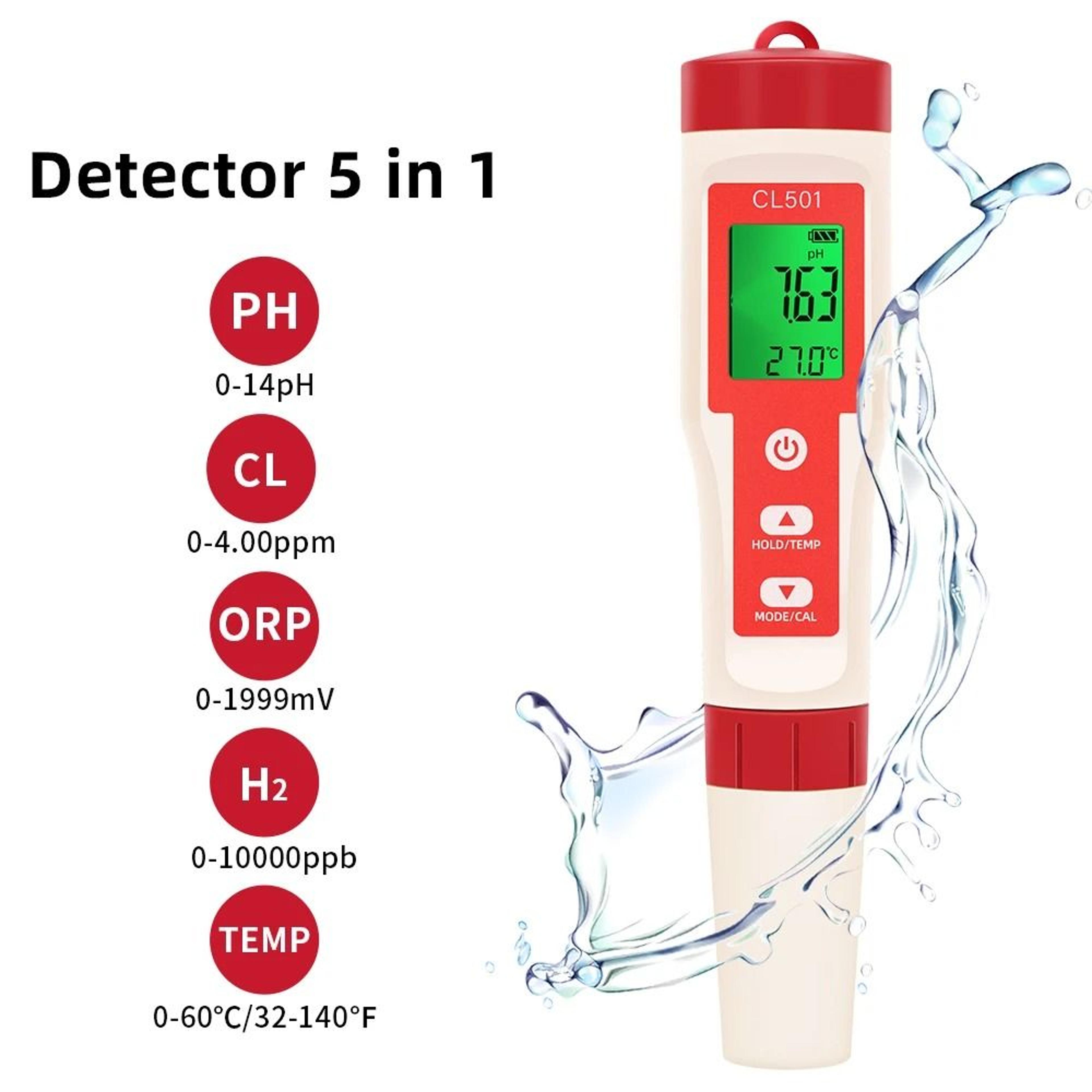 5-in-1 digital water quality tester ph chlorine orp hydrogen and temperature meter