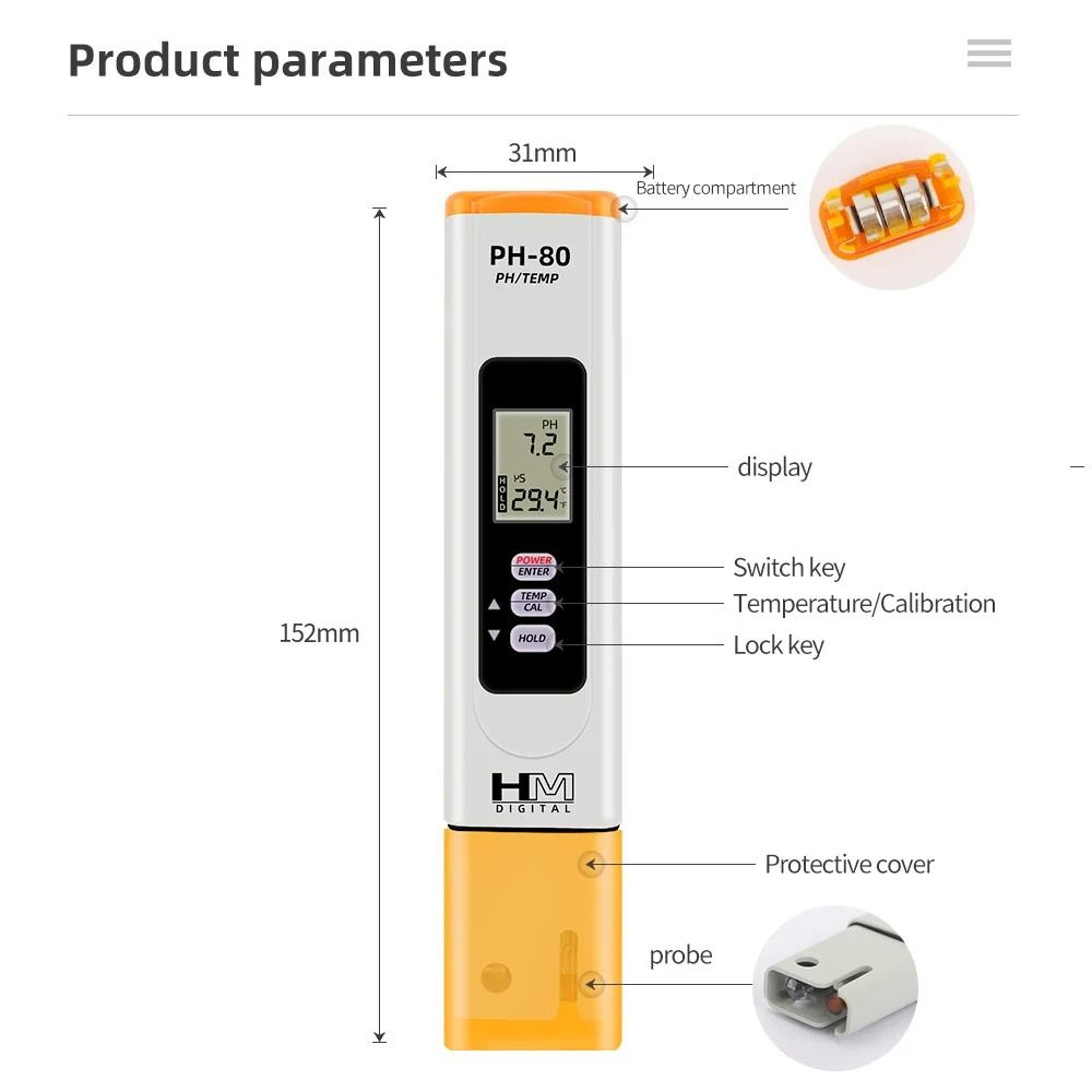 PH80 Digital PH And Temperature Meter WaterResistant Tester With Automatic Calibration 1