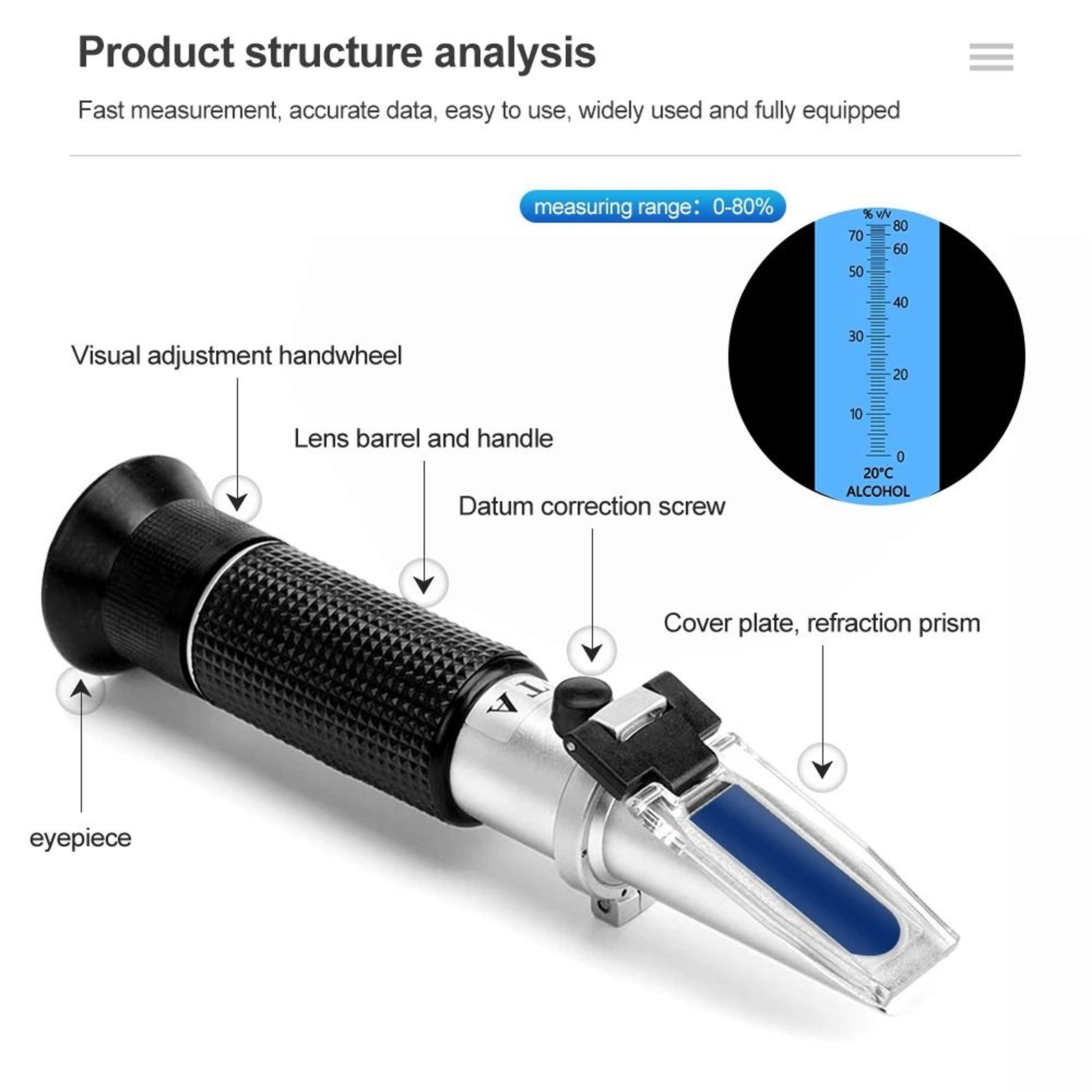 Handheld 080 Alcohol Refractometer ATC Spirits Concentration Tester Without Box 6