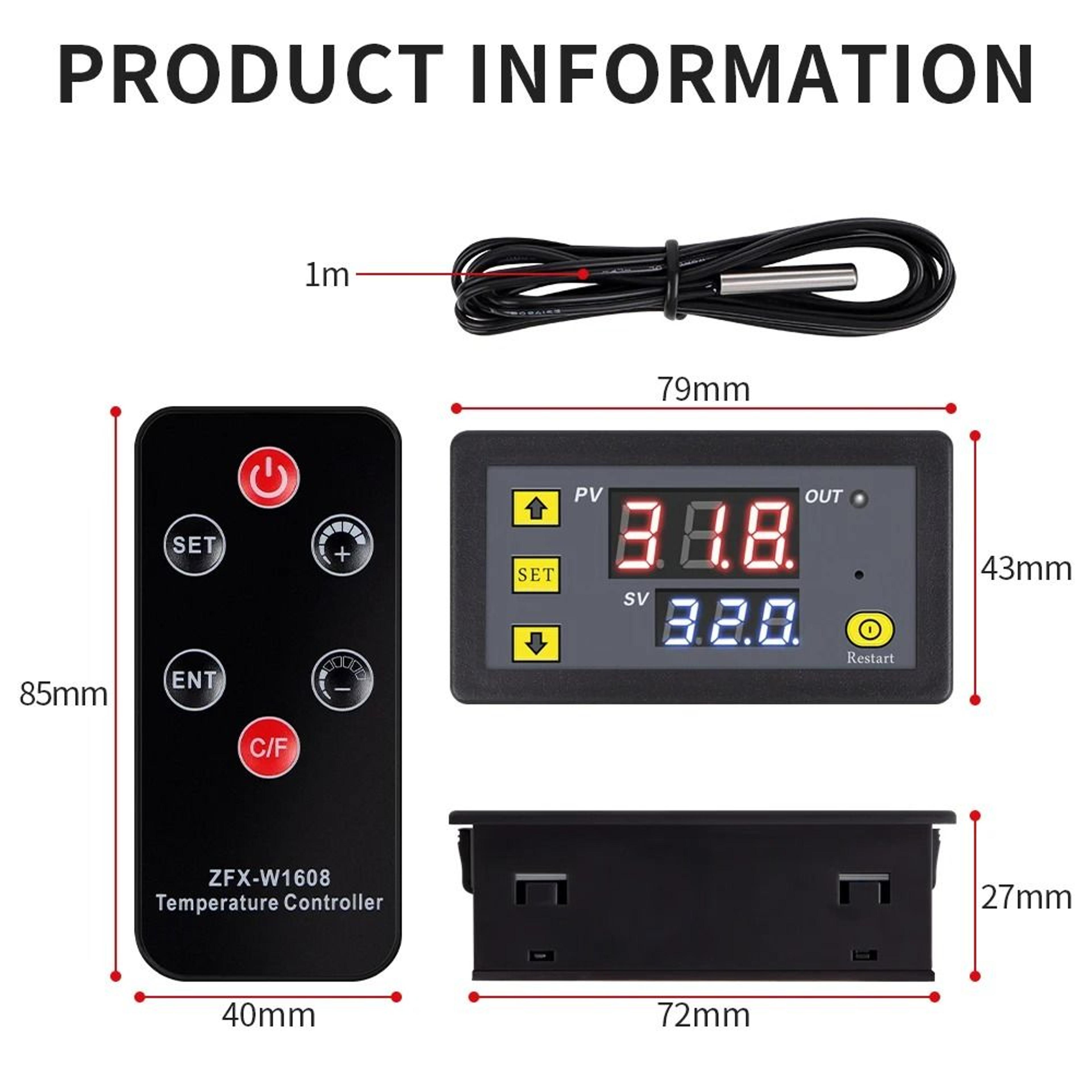 DC 12V Digital Temperature Controller Thermostat With Remote And NTC Sensor 2