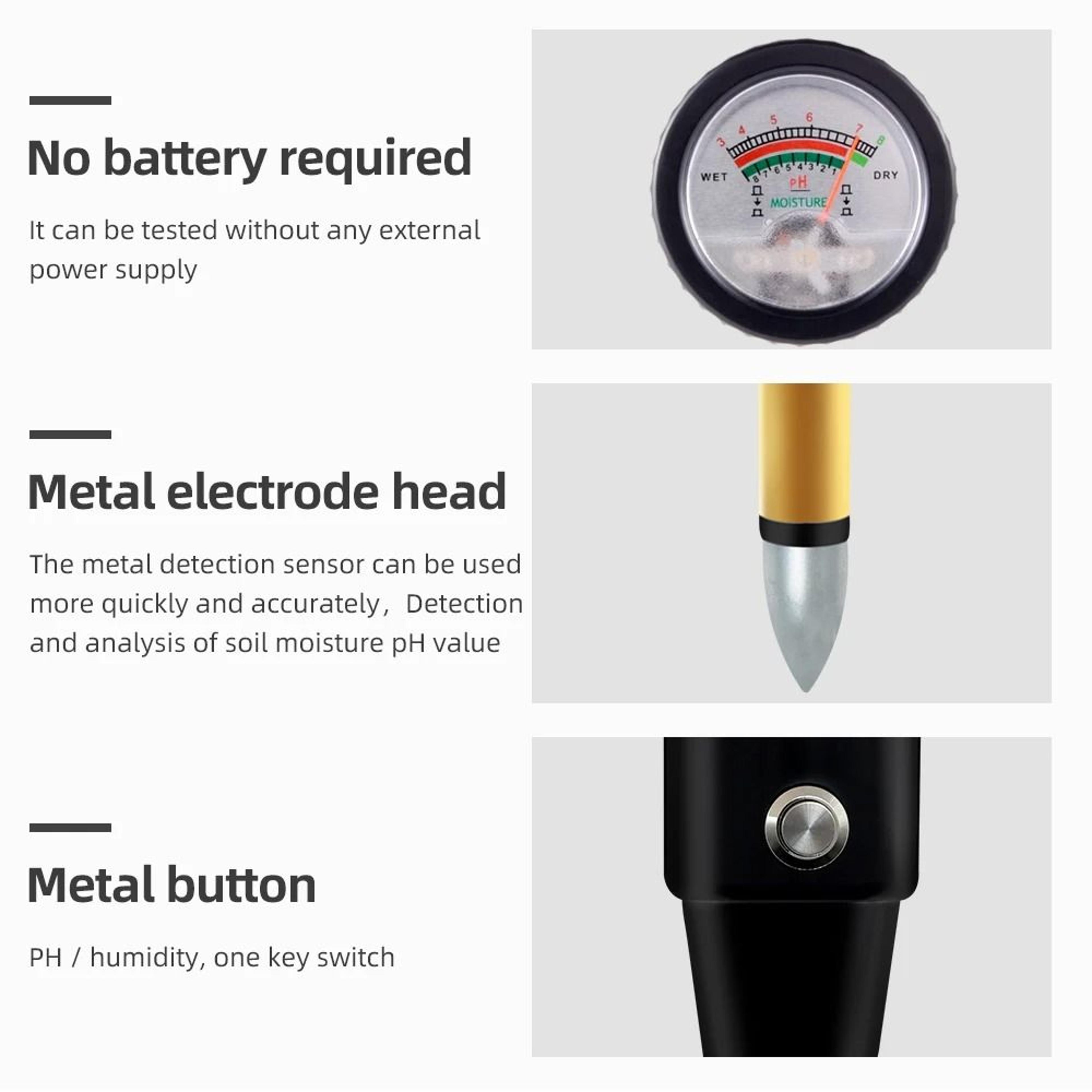 Handheld Soil PH And Moisture Meter With 295mm Waterproof Metal Probe 2