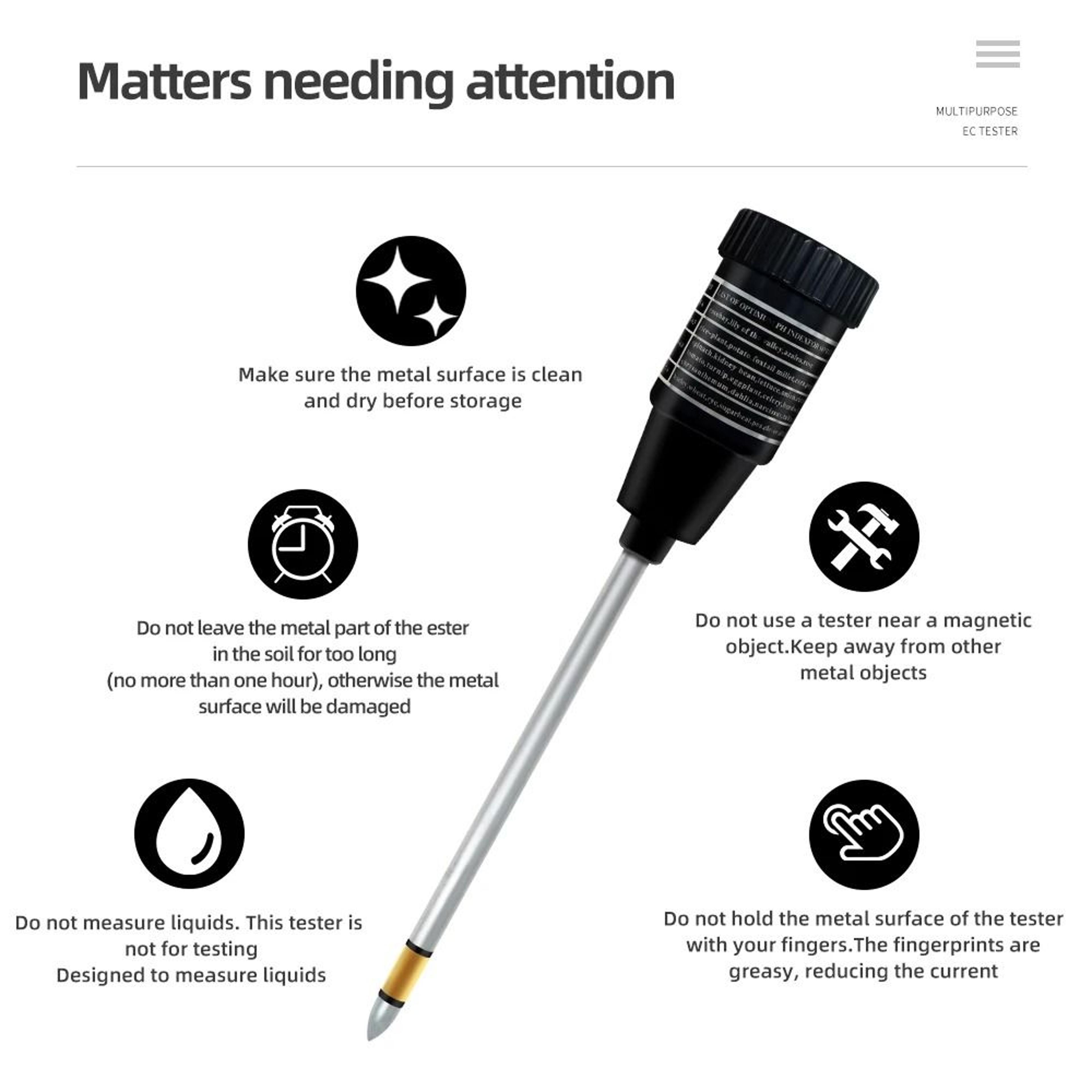 Handheld Soil PH And Moisture Meter With 295mm Waterproof Metal Probe 4