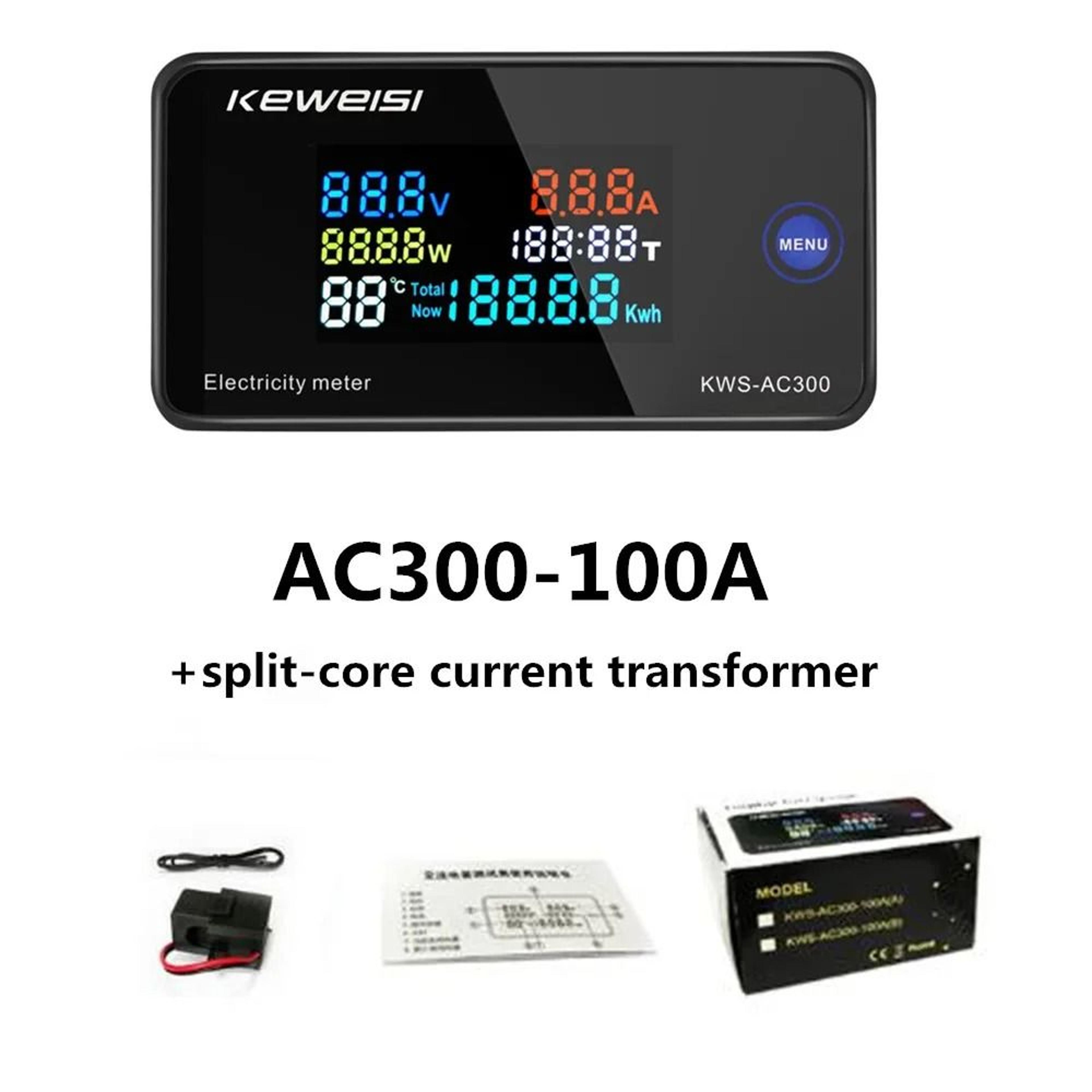 KWSAC300 Digital AC Voltmeter Ammeter 50300V 100A Power Energy Meter 2