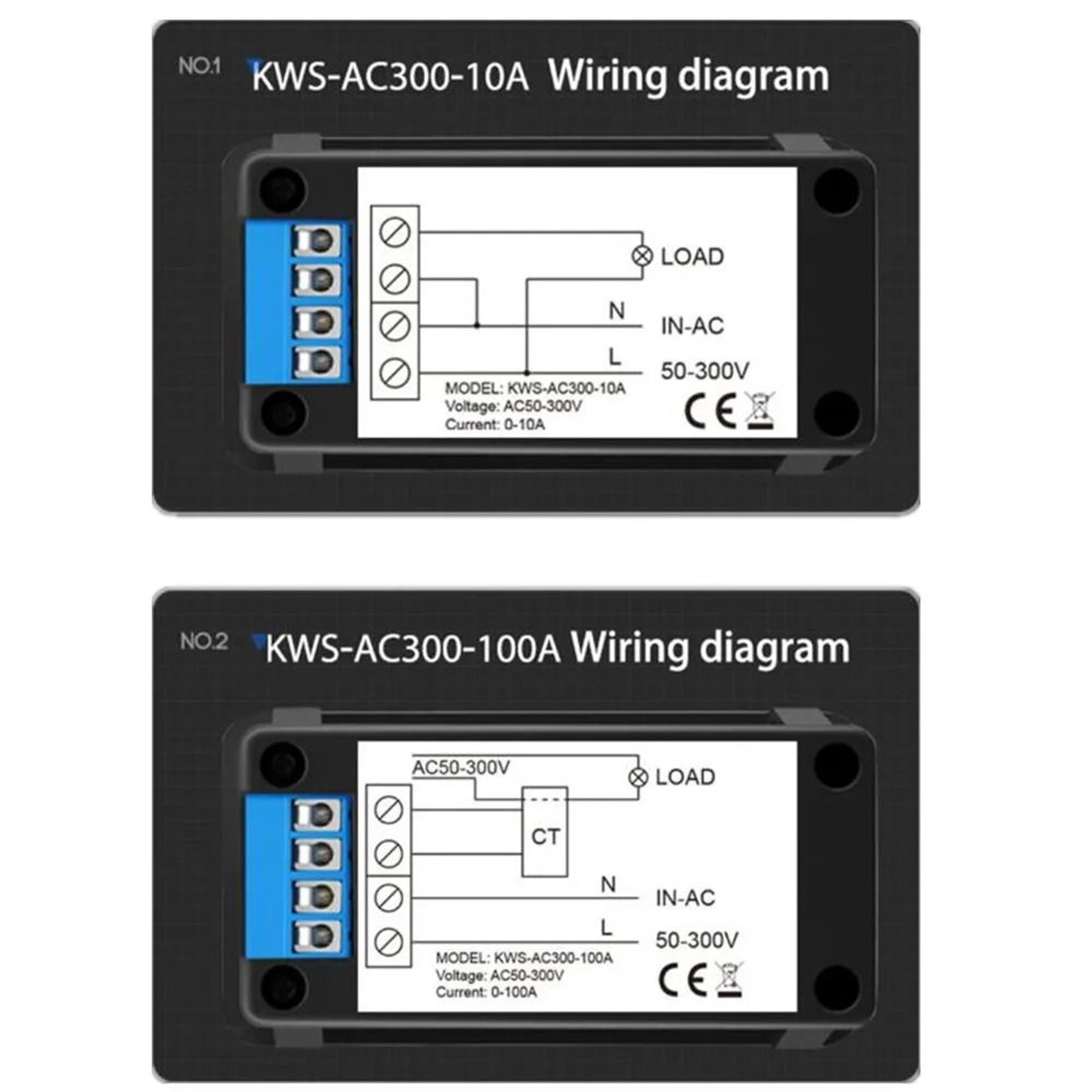 KWSAC300 Digital AC Voltmeter Ammeter 50300V 100A Power Energy Meter 6
