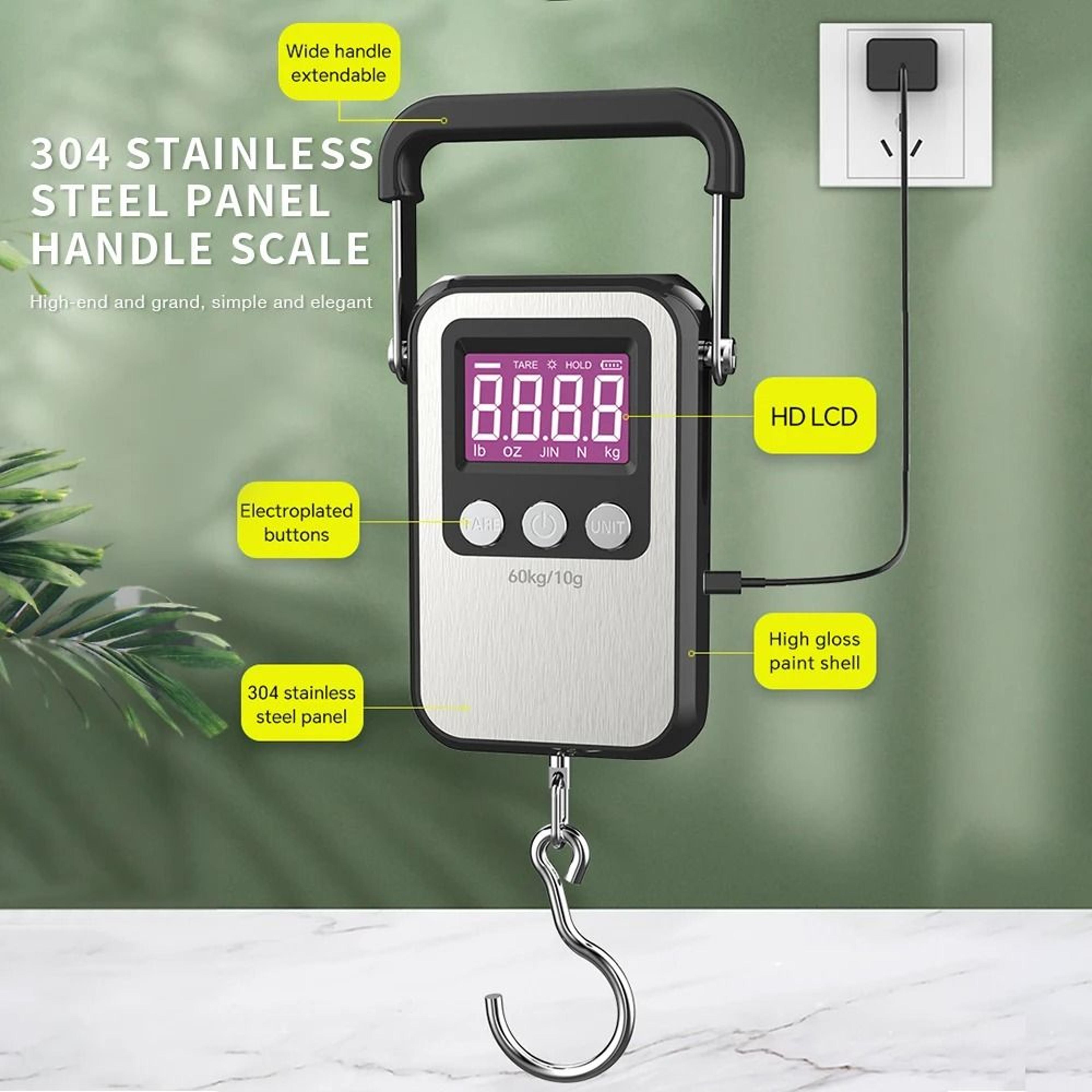 60kg rechargeable digital hanging scale lcd luggage and fishing weight meter