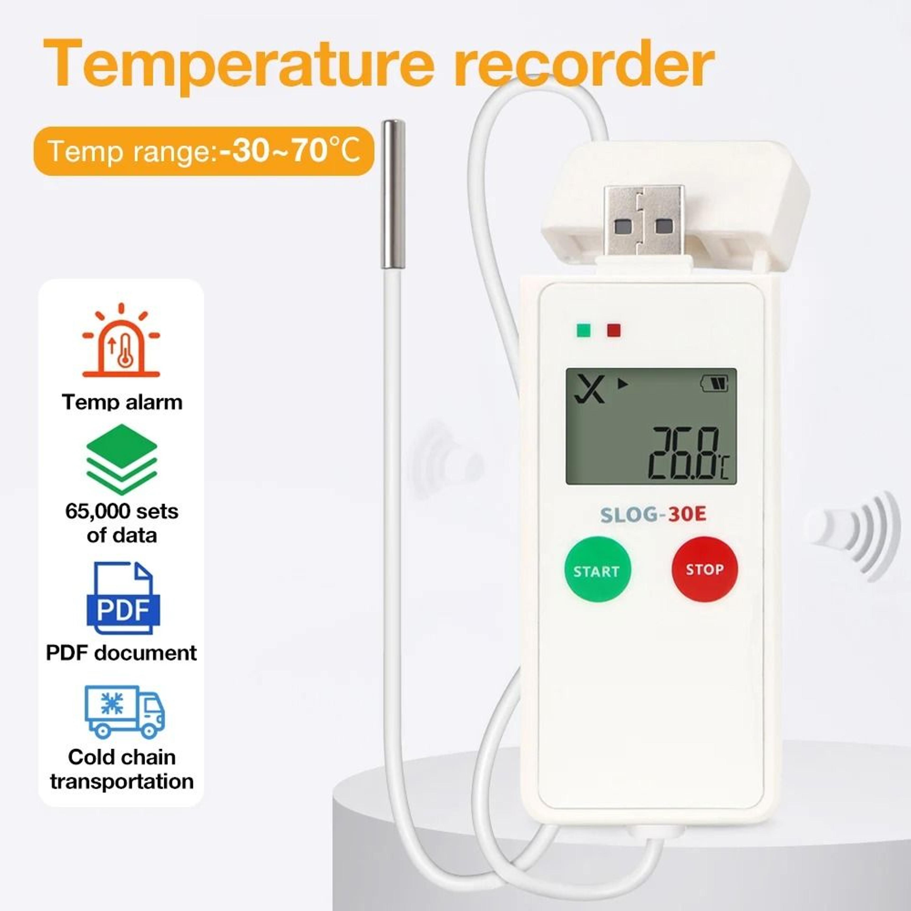 SLOG USB Temperature Data Logger 30C To 70C 65000Point Cold Chain Recorder 9