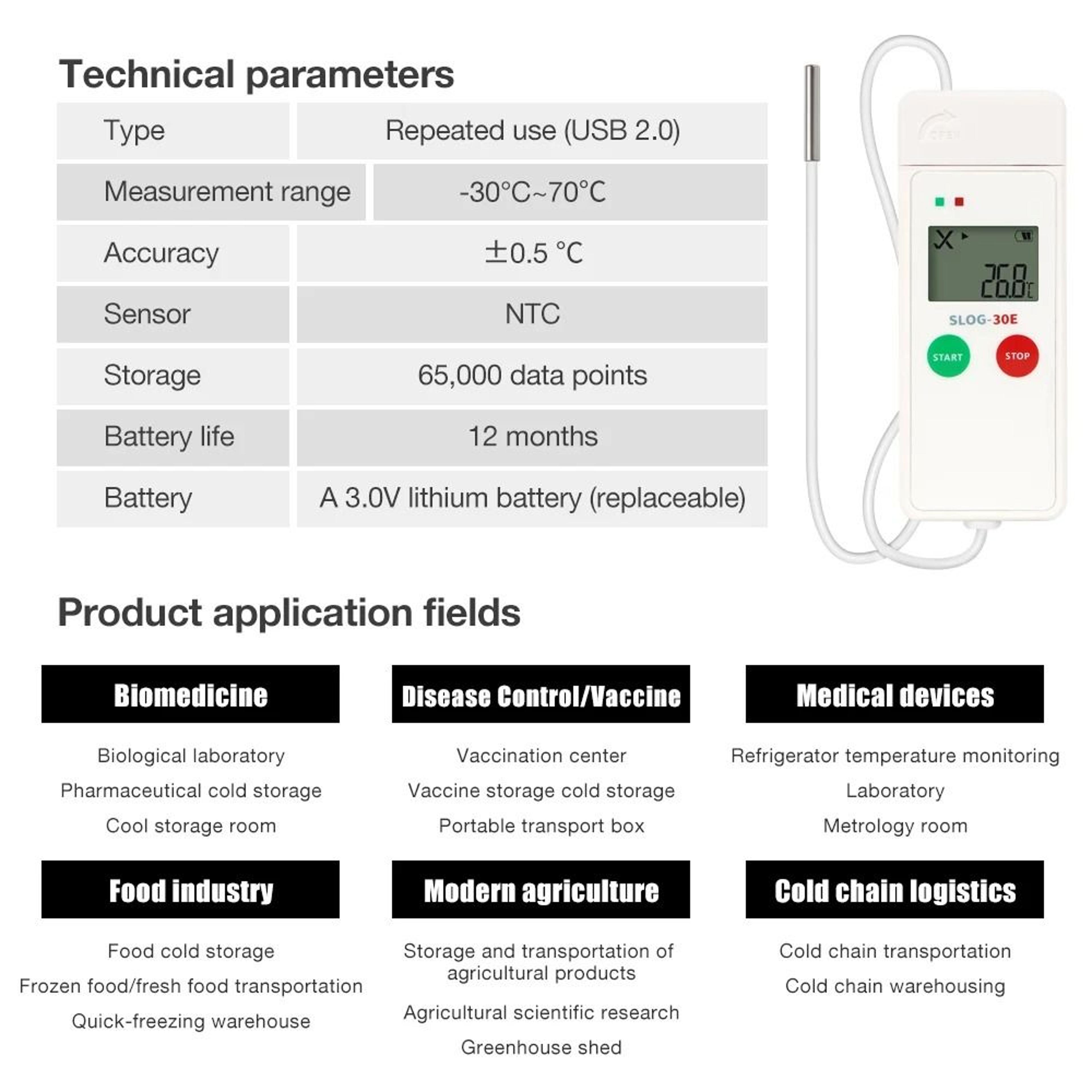 SLOG USB Temperature Data Logger 30C To 70C 65000Point Cold Chain Recorder 5