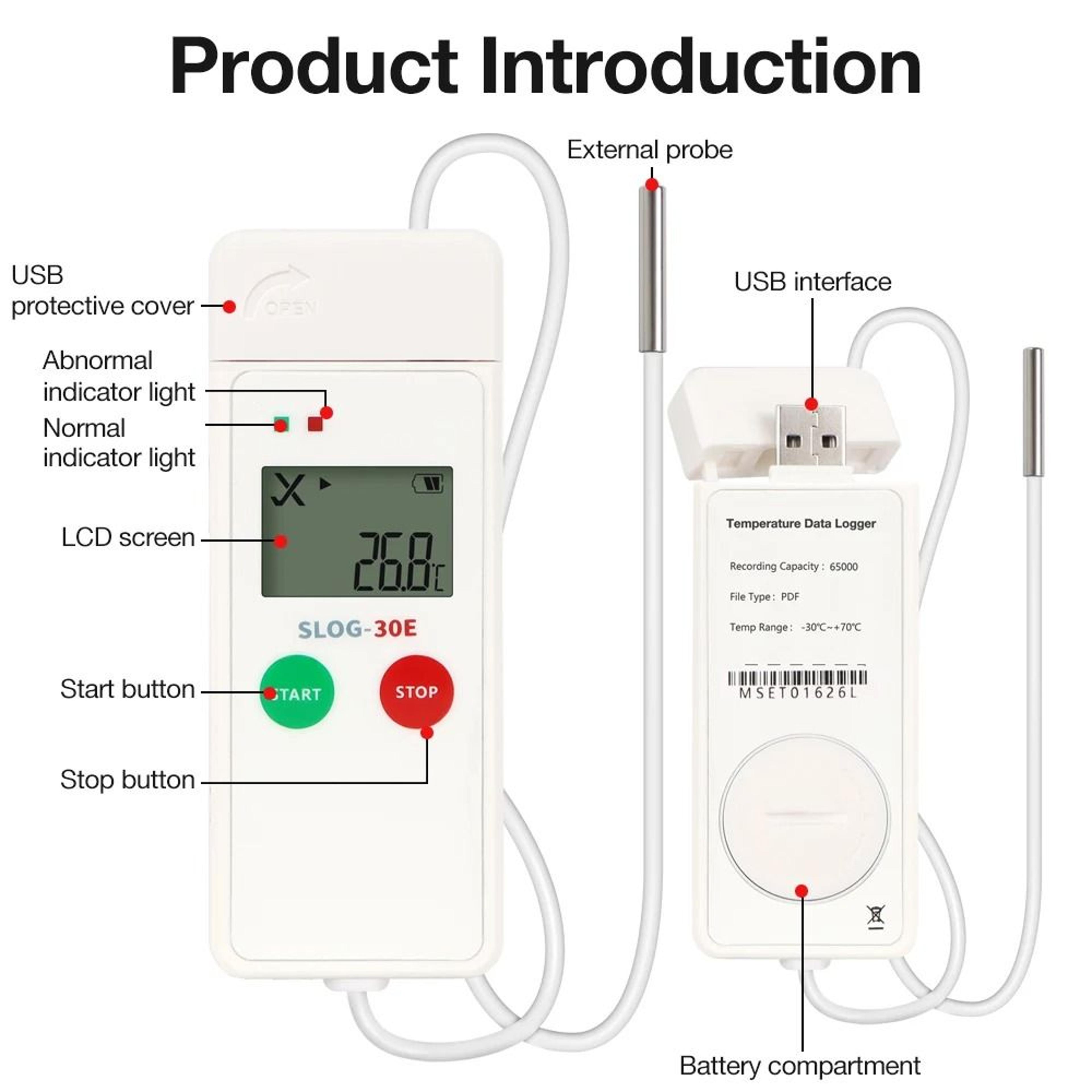SLOG USB Temperature Data Logger 30C To 70C 65000Point Cold Chain Recorder 7