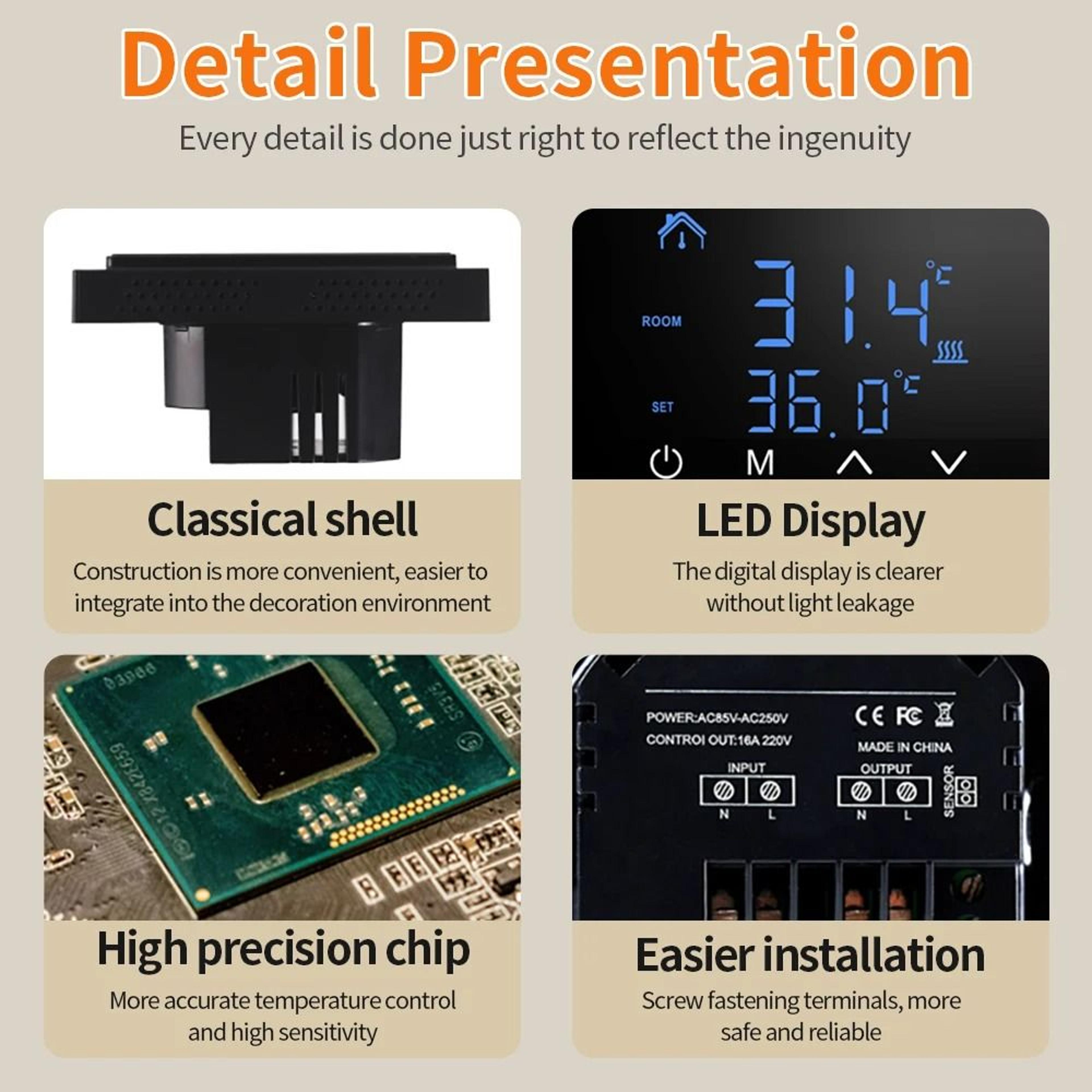 MH1828A 16A Digital Floor Heating Thermostat LED Touch Screen 85265V 5
