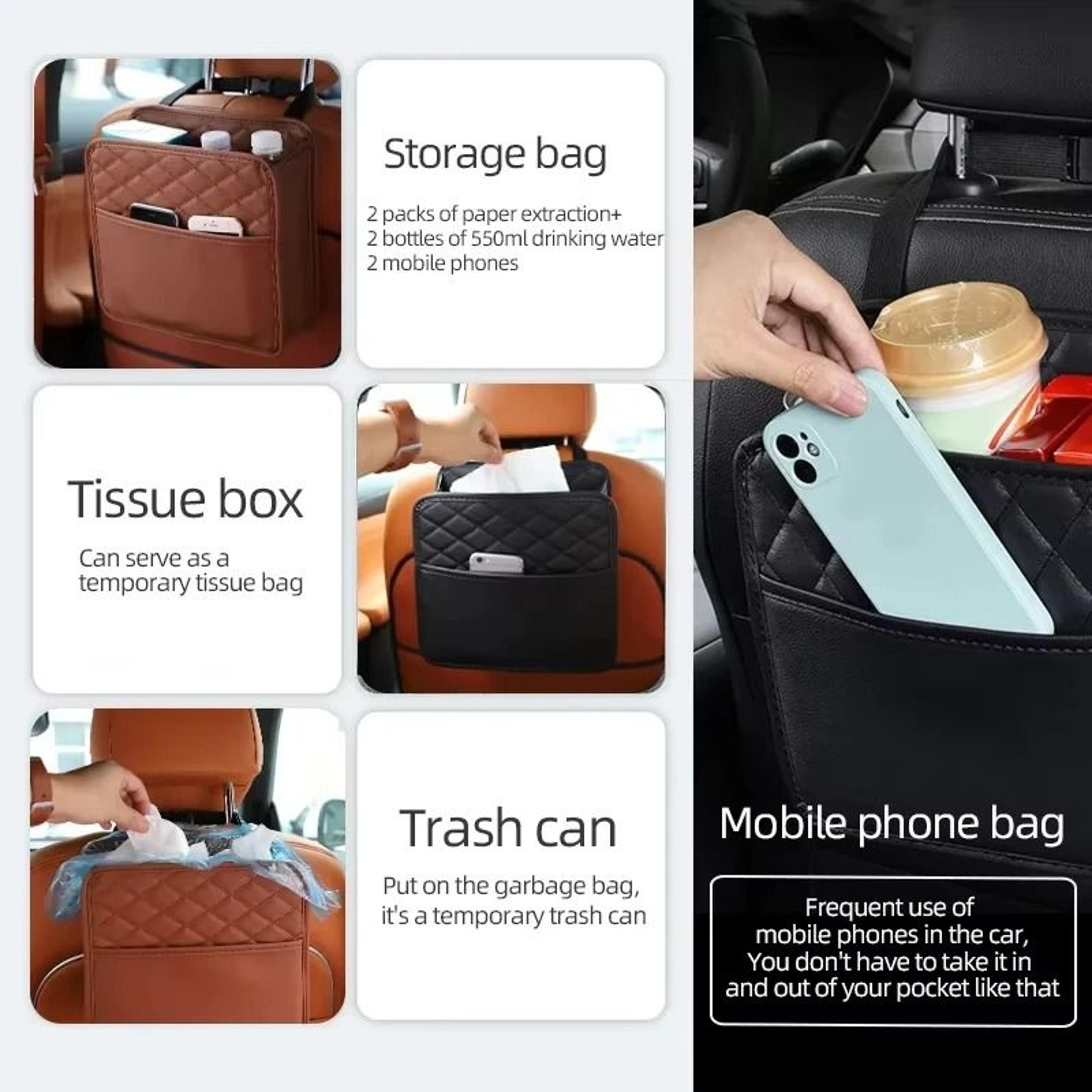 Multifunctional Leather Car Seat Storage Bag And Car Trash Organizer 7