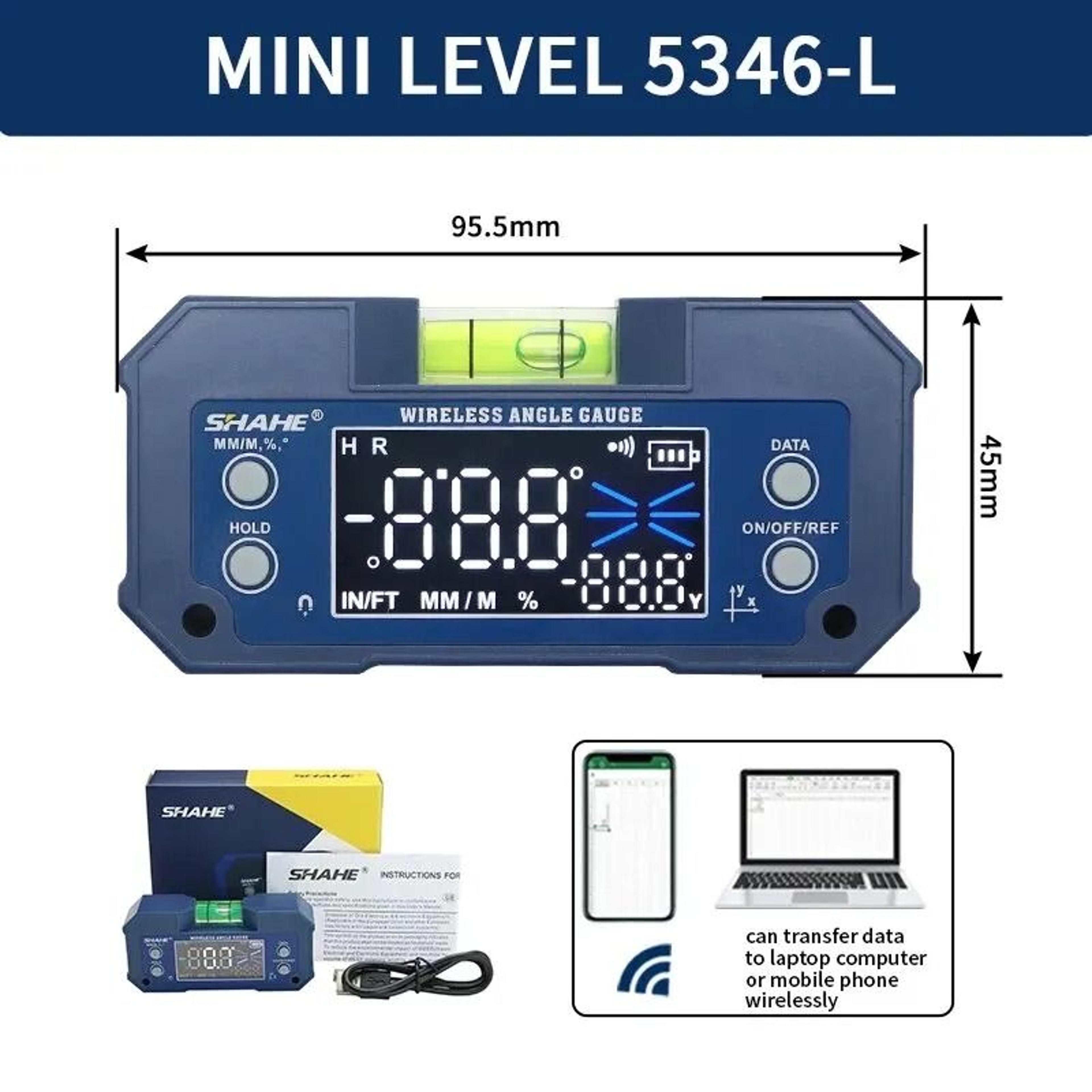 Compact Dual Axis Angle Meter With Magnetic Base And Bubble Level 2