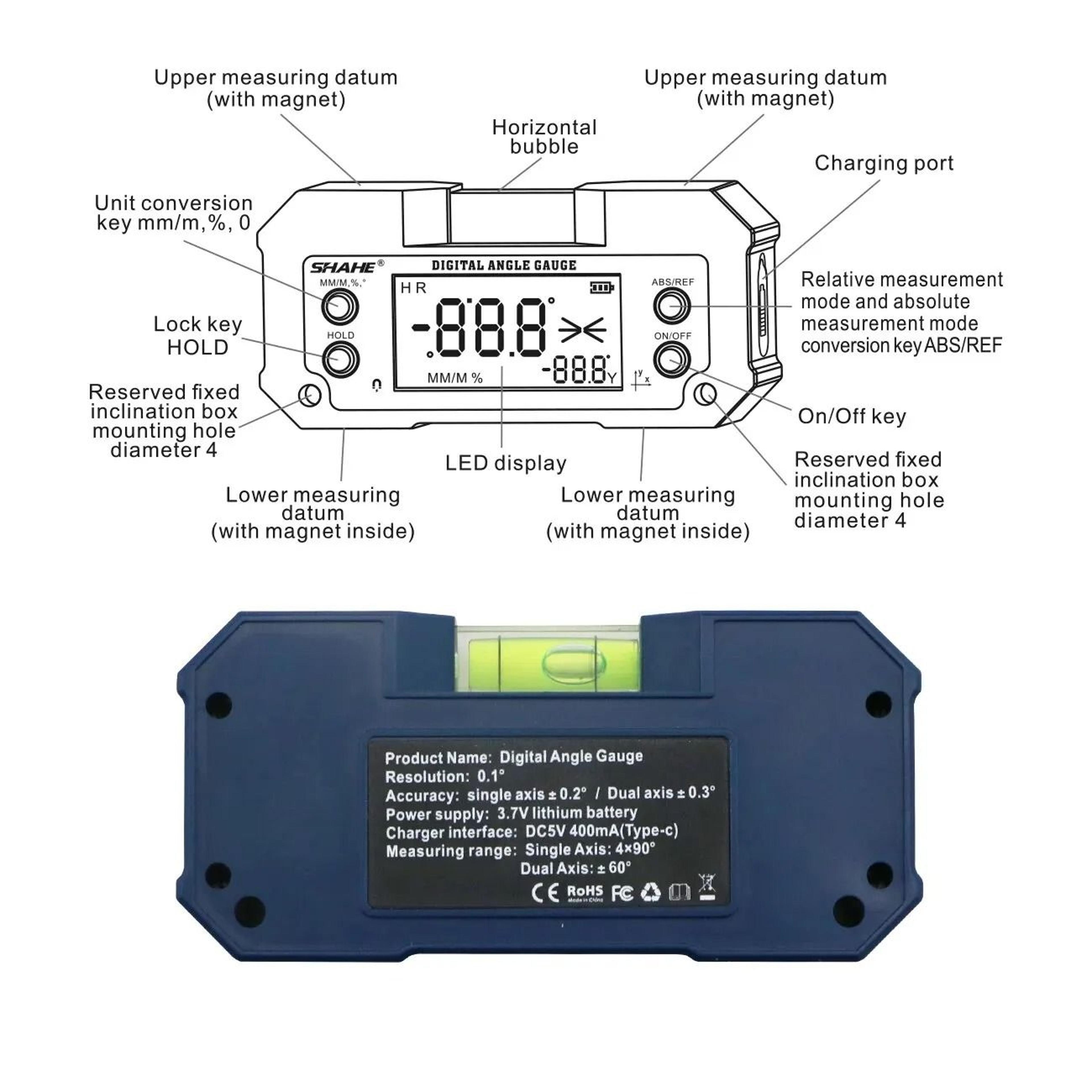 Compact Dual Axis Angle Meter With Magnetic Base And Bubble Level 6