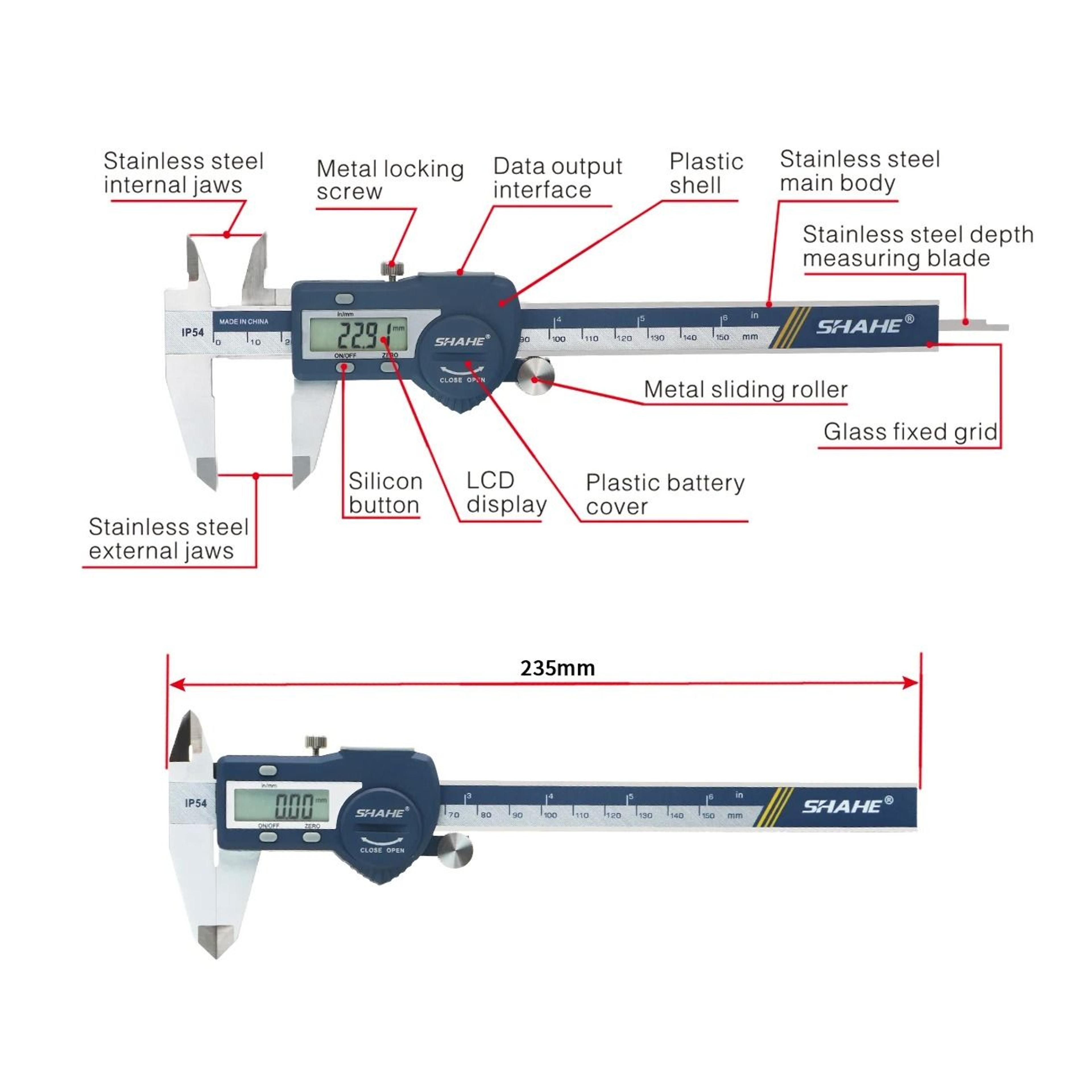 150mm Electronic Vernier Caliper With Hardened Stainless Steel Ruler 7