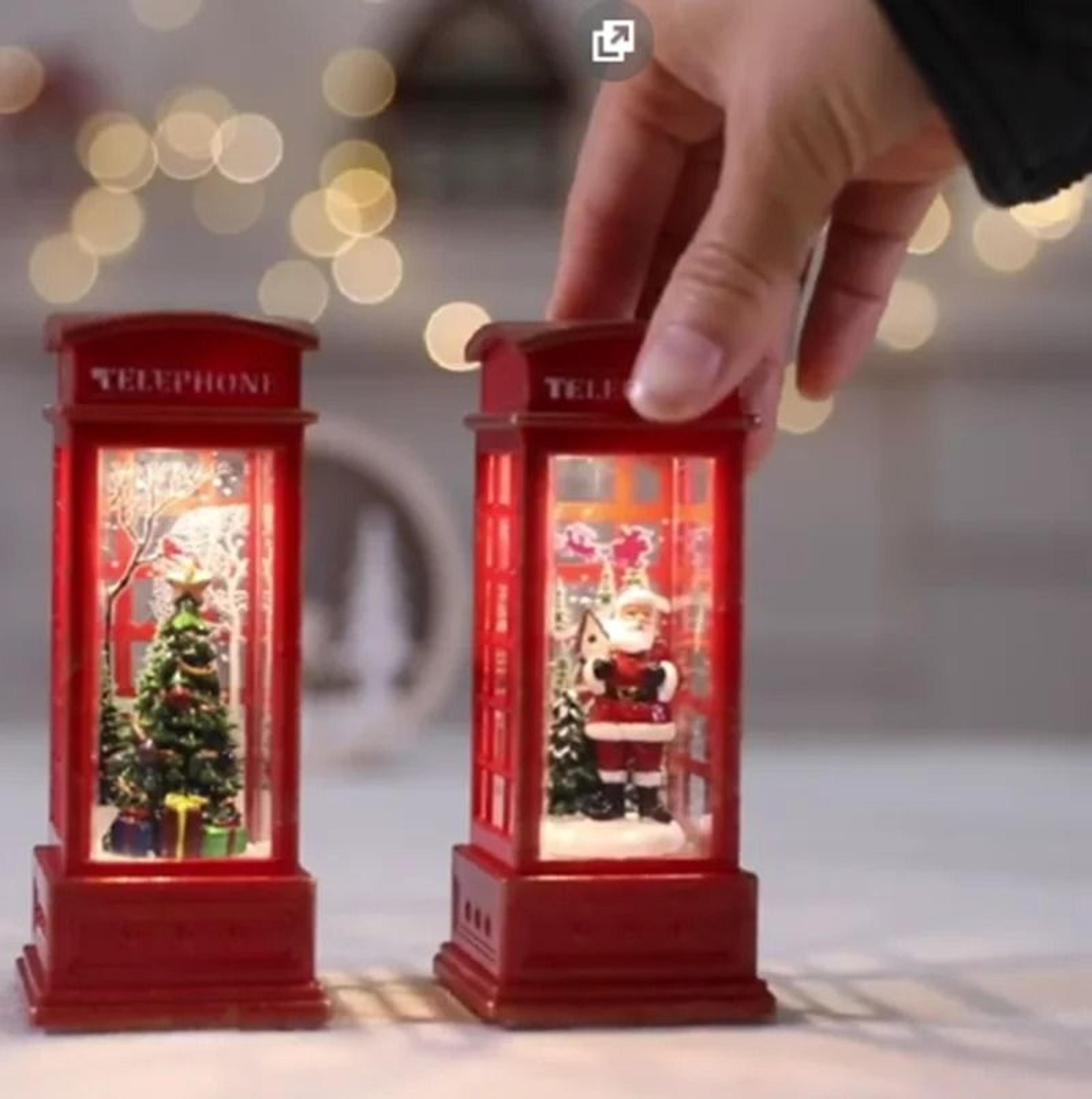 Vintage Christmas Phone Booth LED Light With Santa And Snowman 9