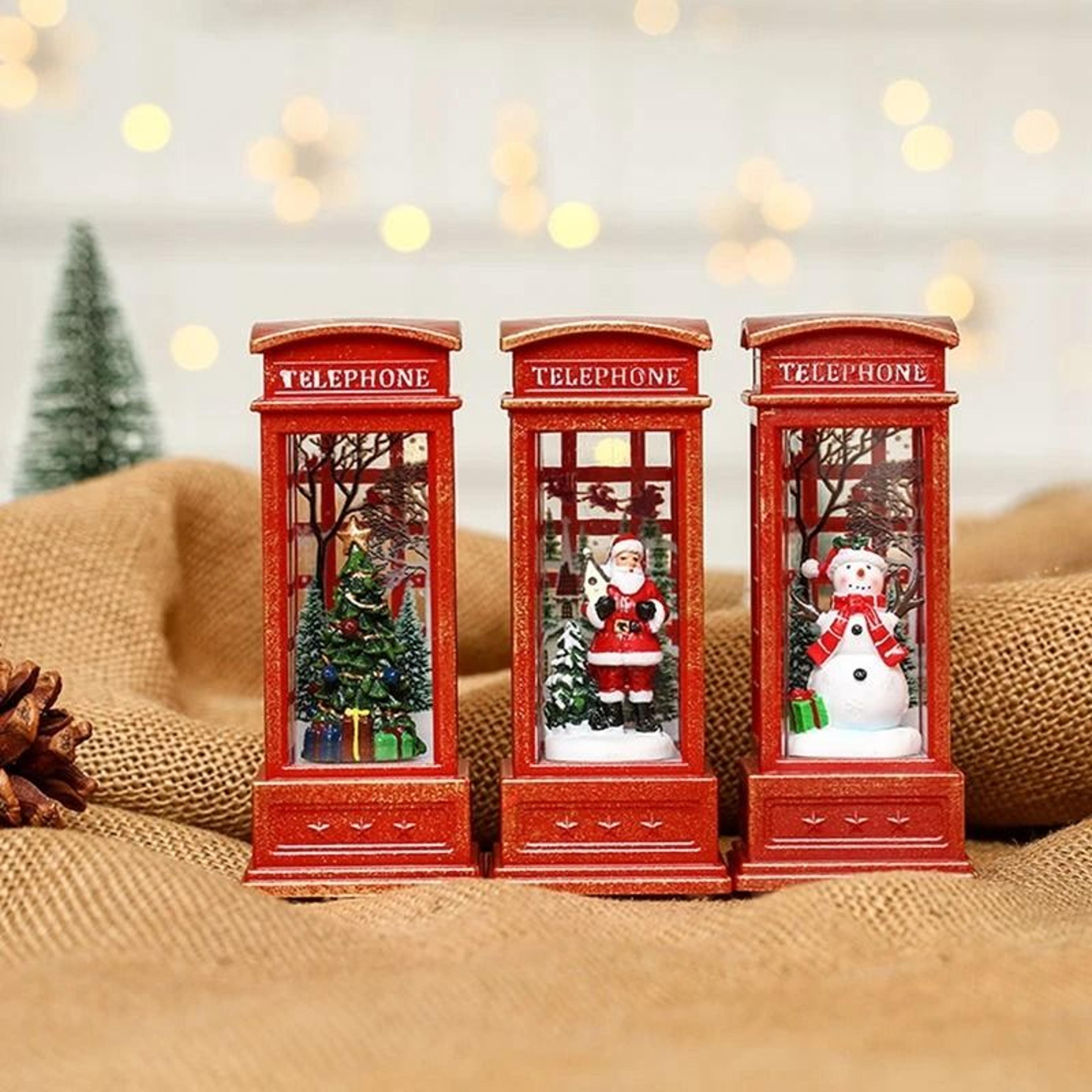 Vintage Christmas Phone Booth LED Light With Santa And Snowman 6