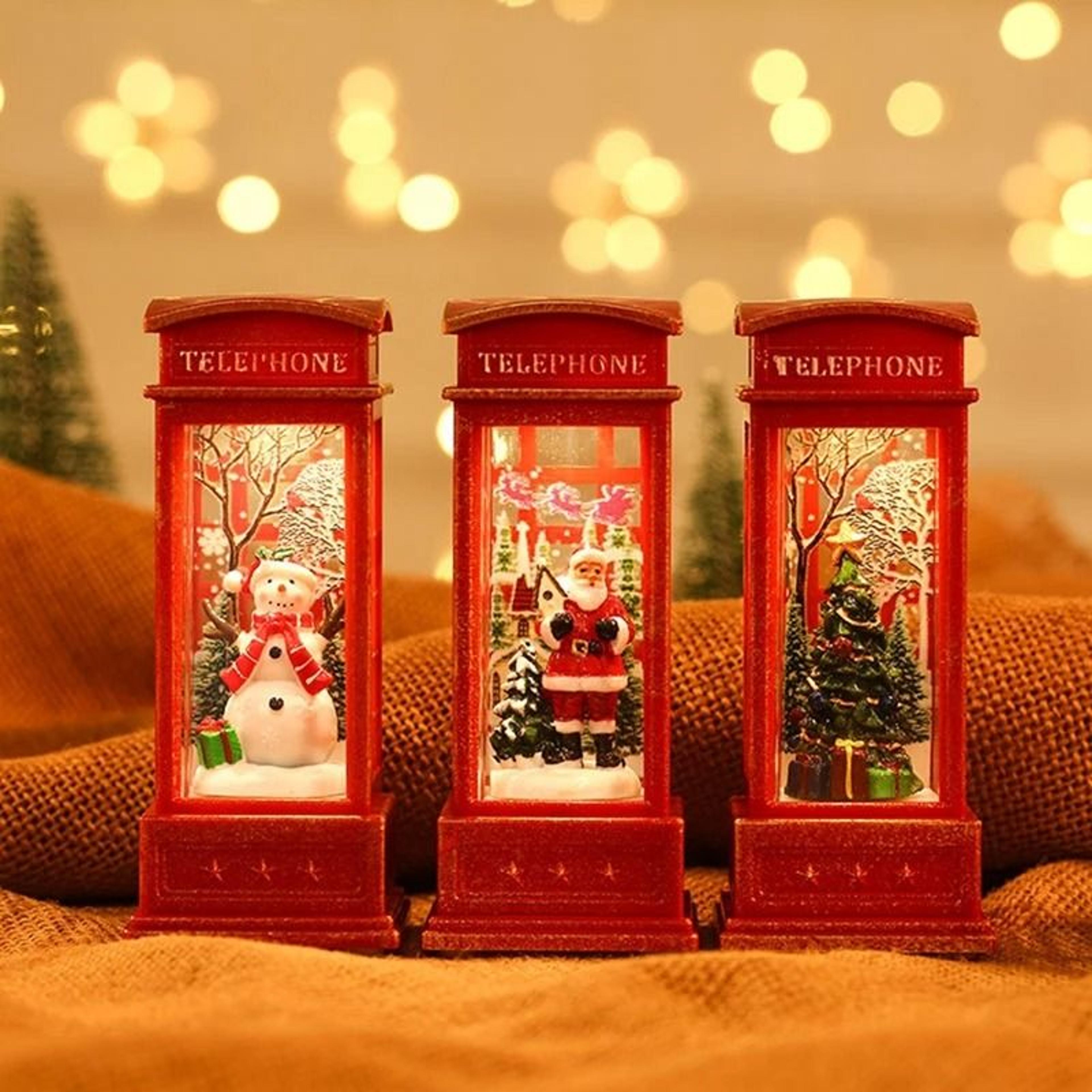 Vintage Christmas Phone Booth LED Light With Santa And Snowman 8