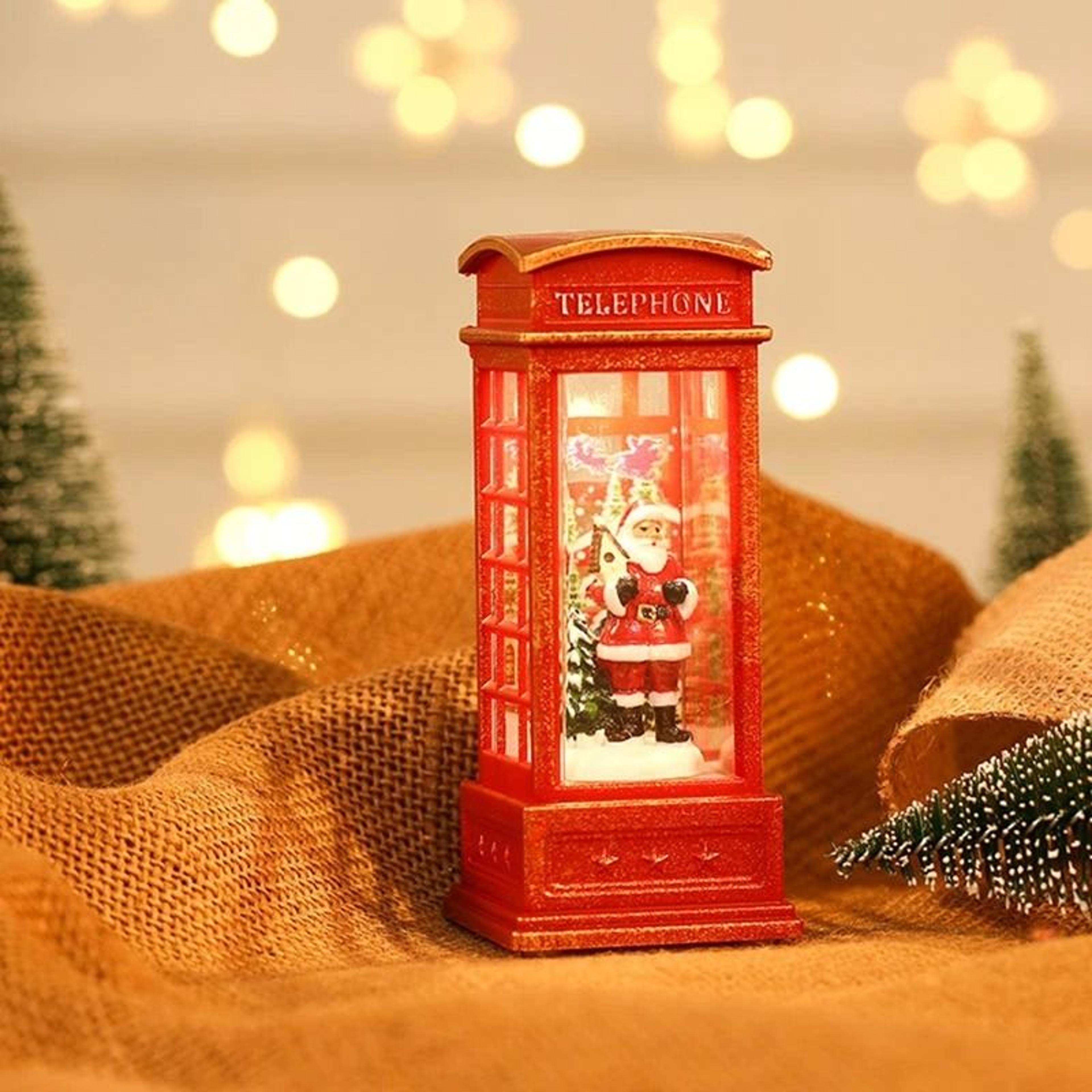 Vintage Christmas Phone Booth LED Light With Santa And Snowman 2
