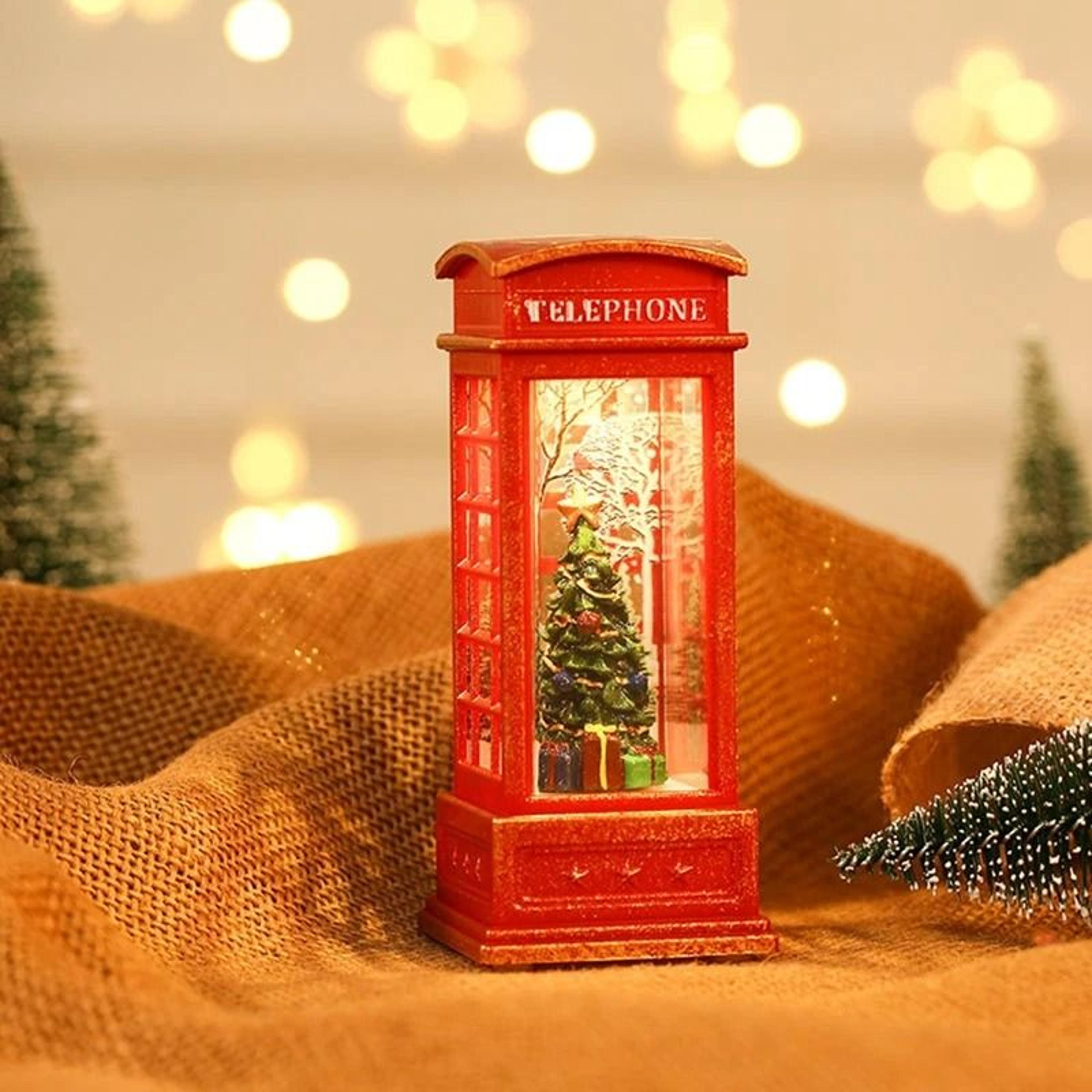 Vintage Christmas Phone Booth LED Light With Santa And Snowman 1