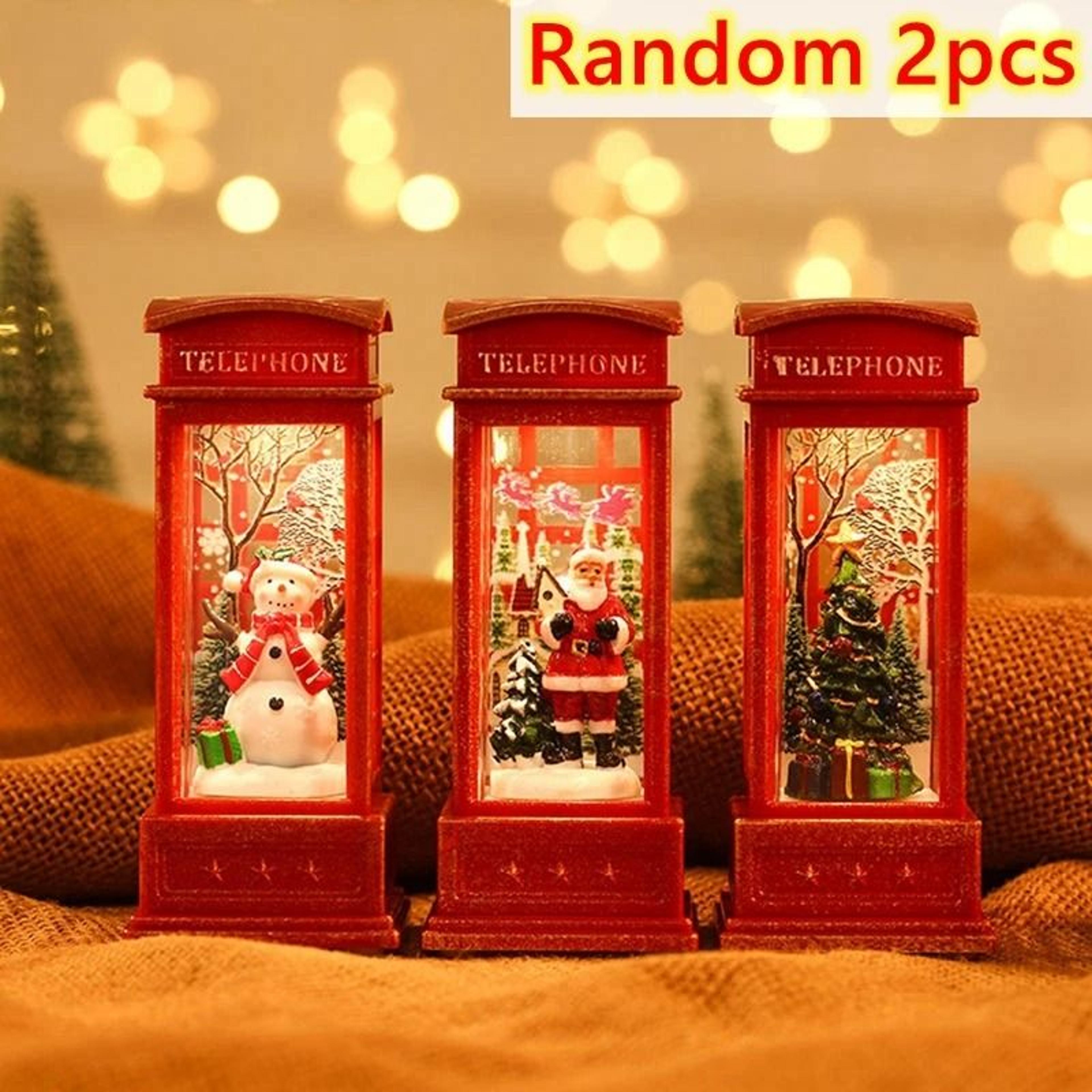 Vintage Christmas Phone Booth LED Light With Santa And Snowman 4