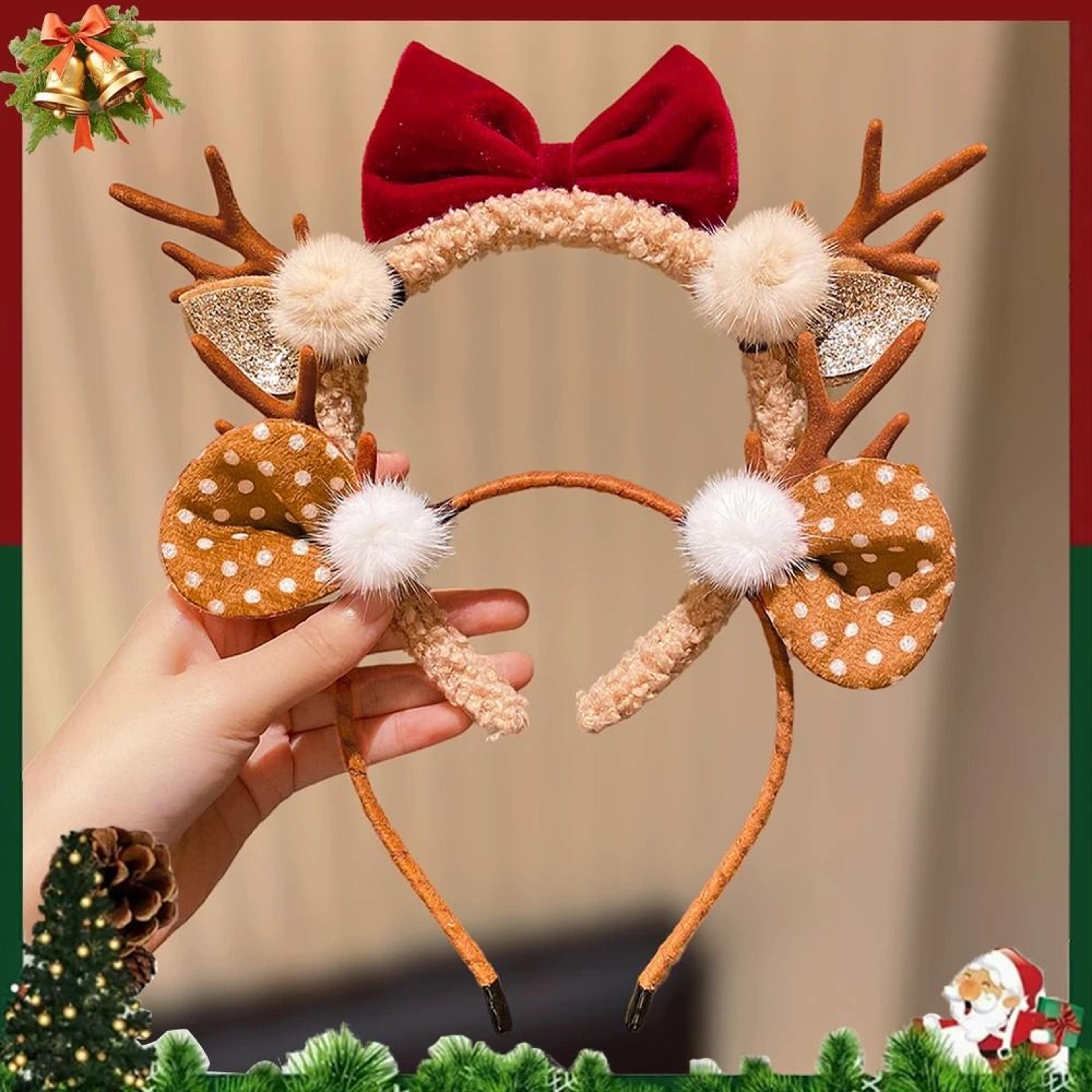 Cute Christmas Reindeer Antler Headband With Festive Bow For Girls 7
