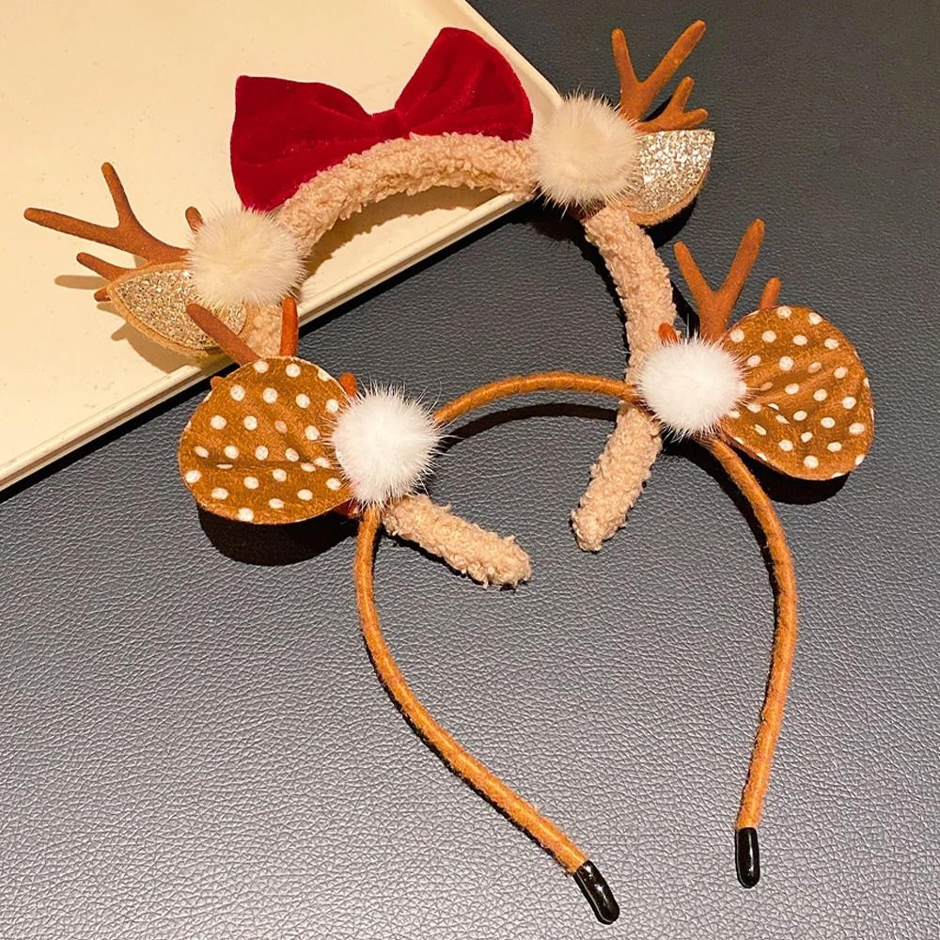 Cute Christmas Reindeer Antler Headband With Festive Bow For Girls 6
